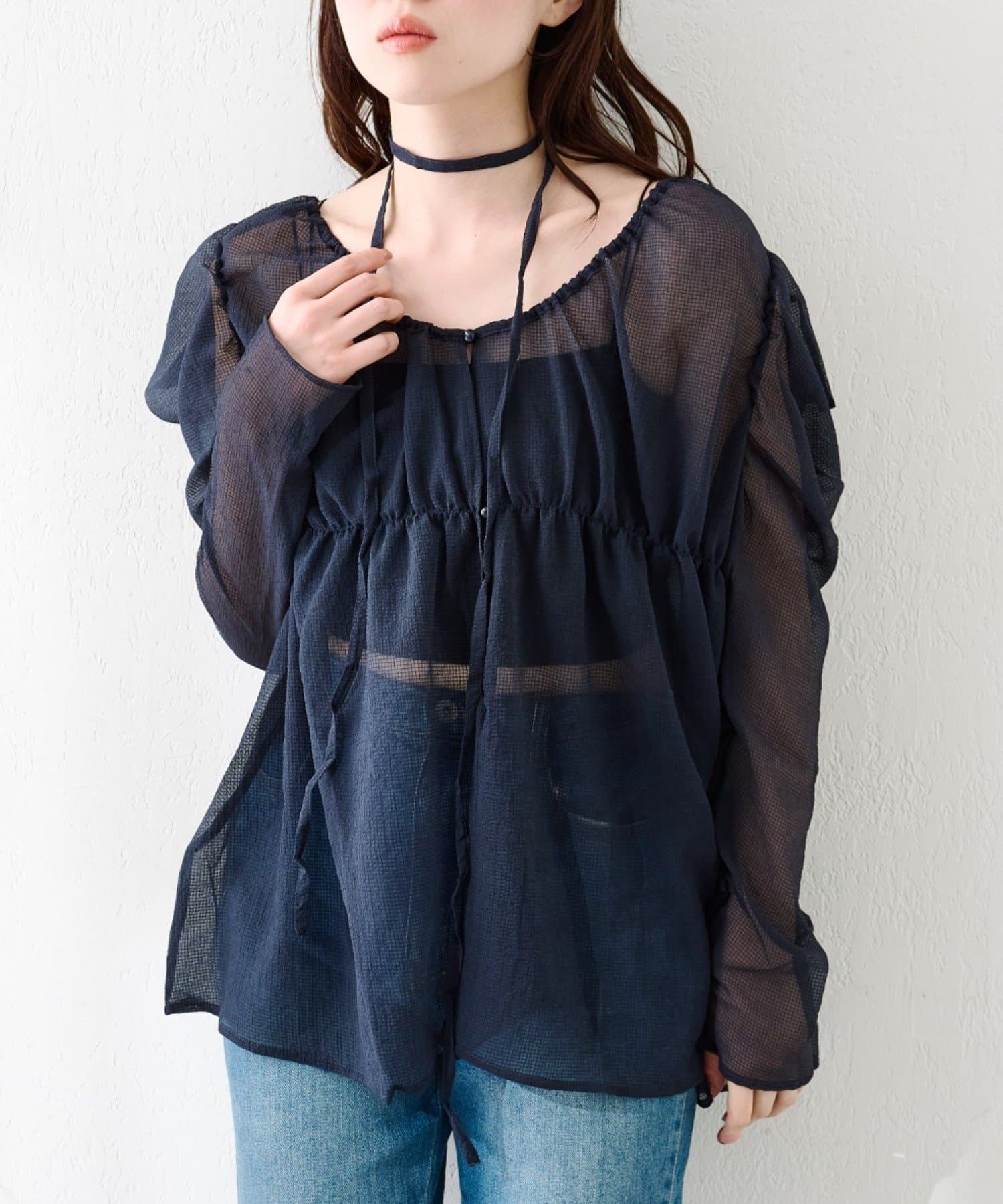 Kastane(カスタネ) 【S.Lサイズ/前後2WAY】チョーカー付きパワショルブラウス