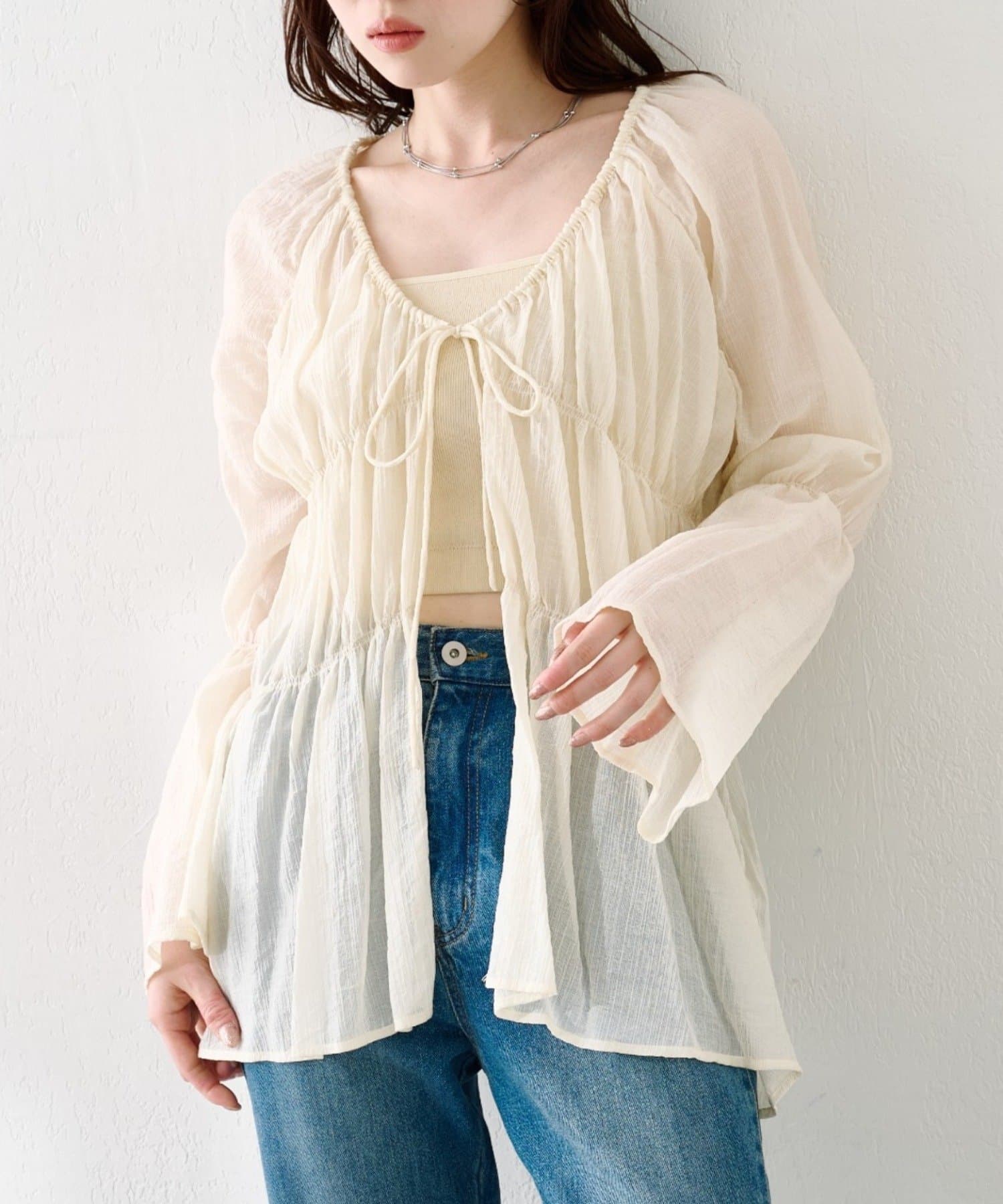 Kastane(カスタネ) 【S.Lサイズ展開】シャーリングシアーブラウス