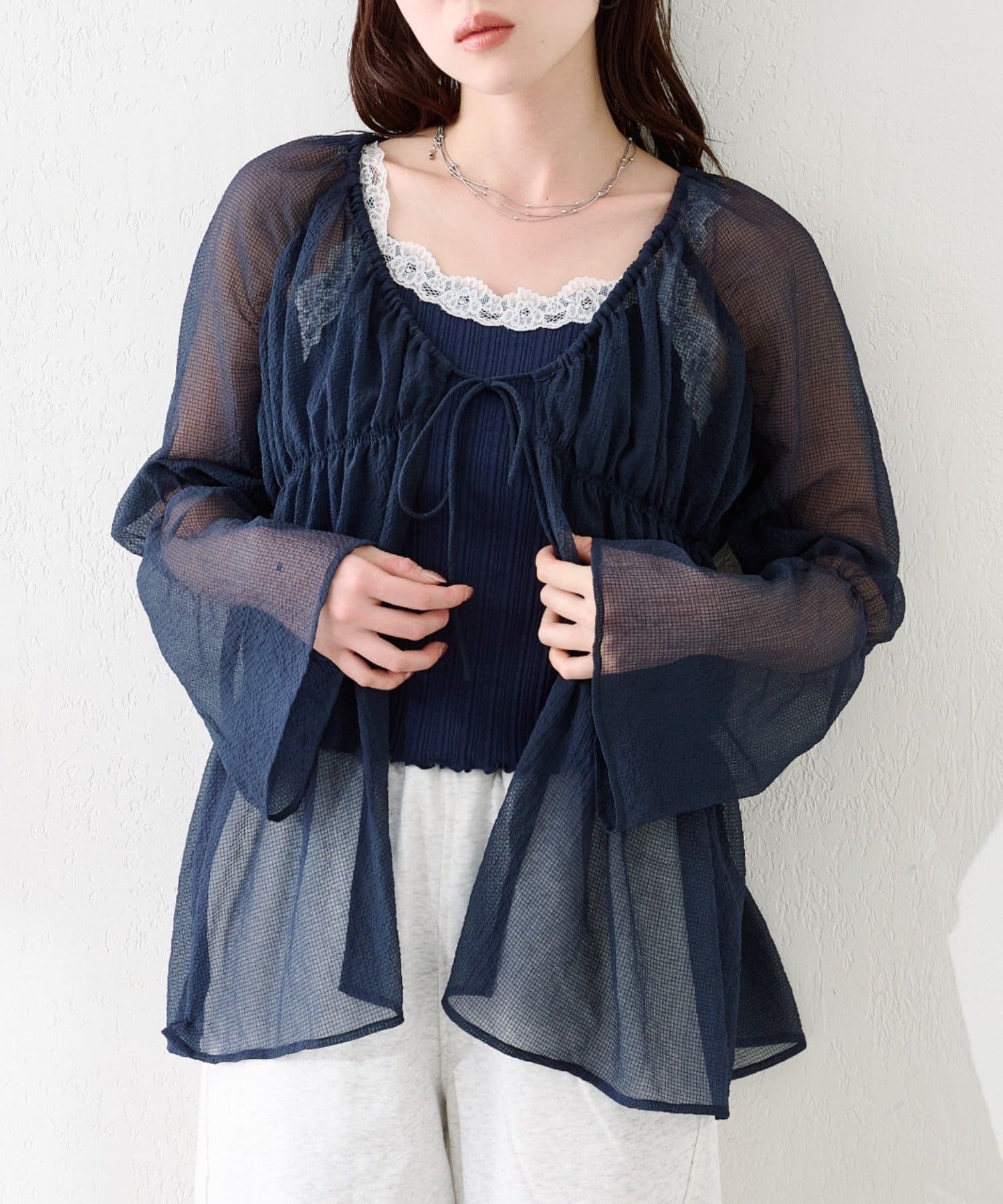 Kastane(カスタネ) 【S.Lサイズ展開】シャーリングシアーブラウス