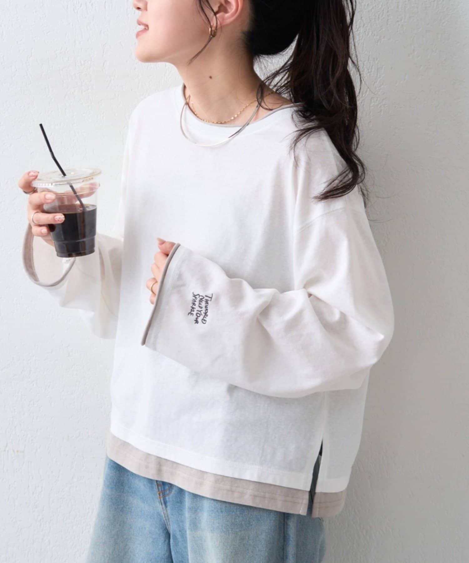 CIAOPANIC TYPY(チャオパニックティピー) 配色カラーフェイクレイヤードシアースラブワンポイント刺繍オーバーTee