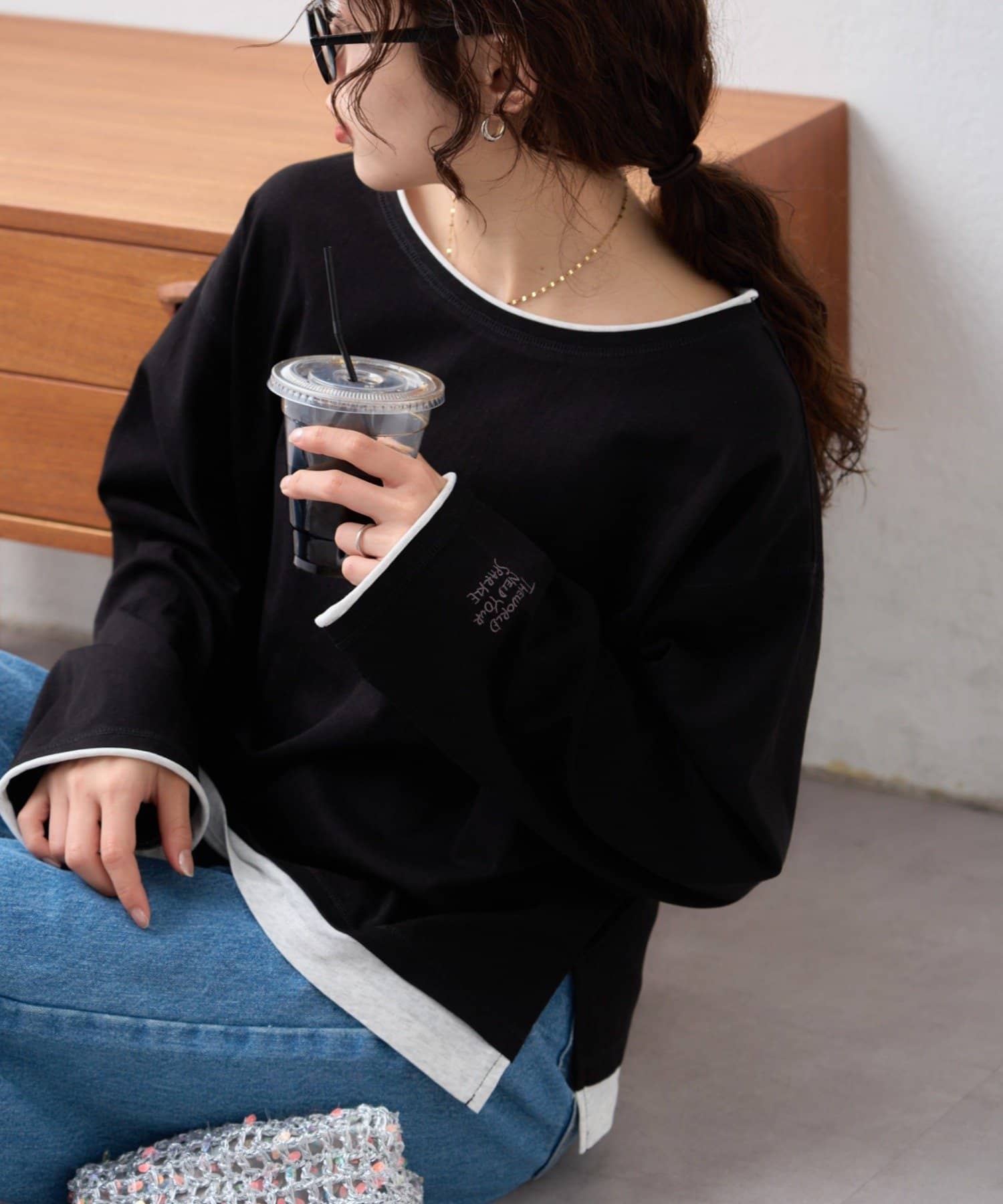 CIAOPANIC TYPY(チャオパニックティピー) 配色カラーフェイクレイヤードシアースラブワンポイント刺繍オーバーTee