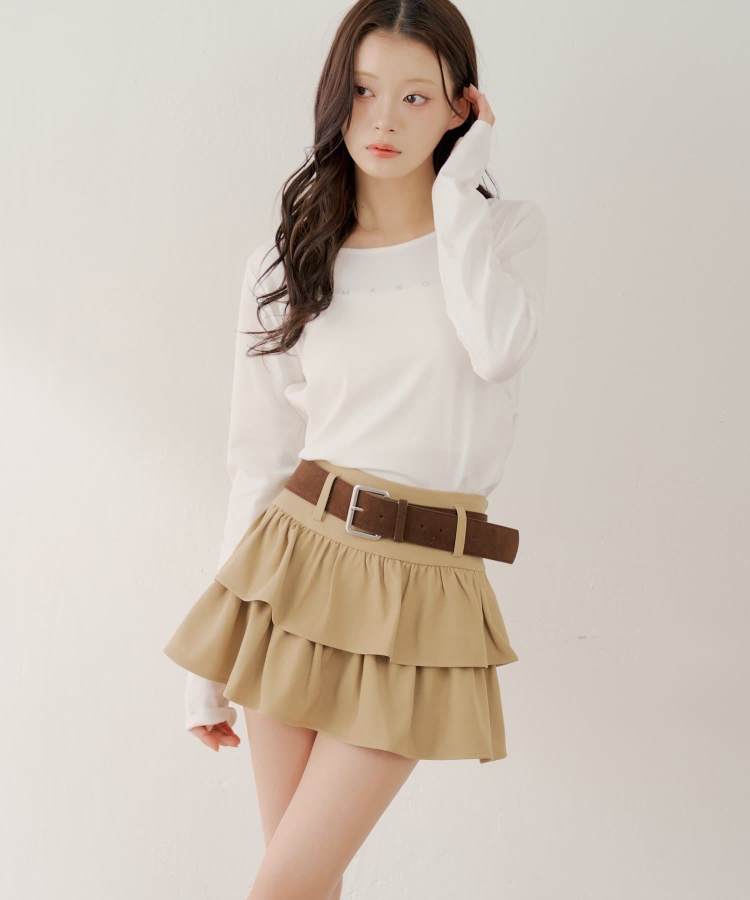 Chico(チコ) 【3/12(木) 0:00～予約開始】ベルト付ローウエストティアードスカート