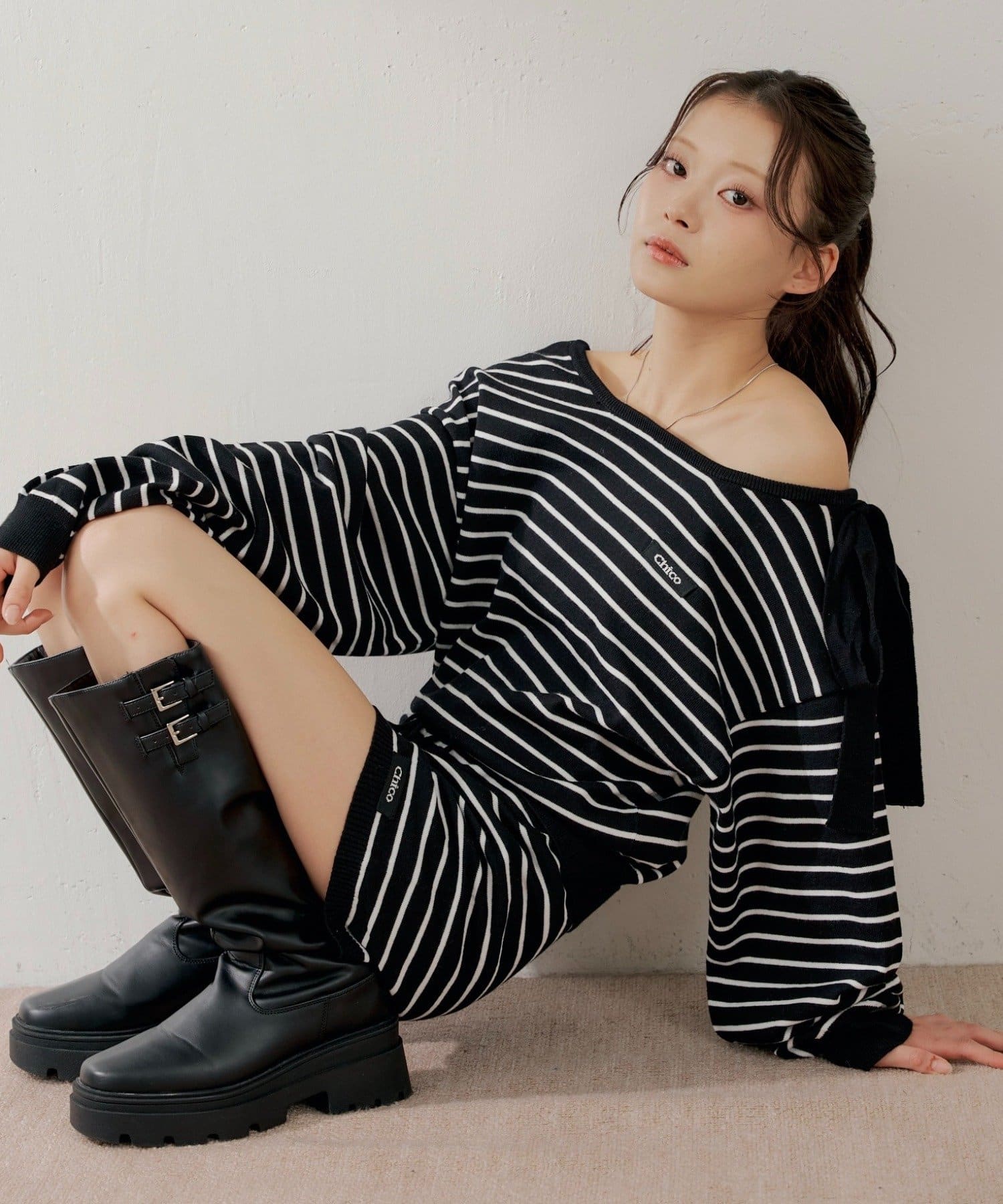 Chico(チコ) 【3/12(木) 0:00～予約開始】ワンショルボーダーニット