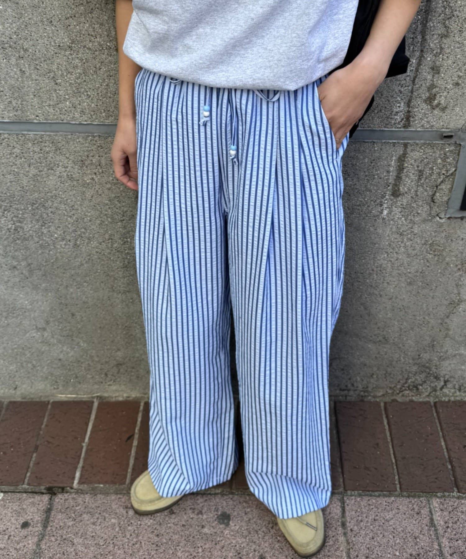 CIAOPANIC TYPY(チャオパニックティピー) 【UNISEX】【プラスサイズあり】ストライプシアサッカーイージーパンツ