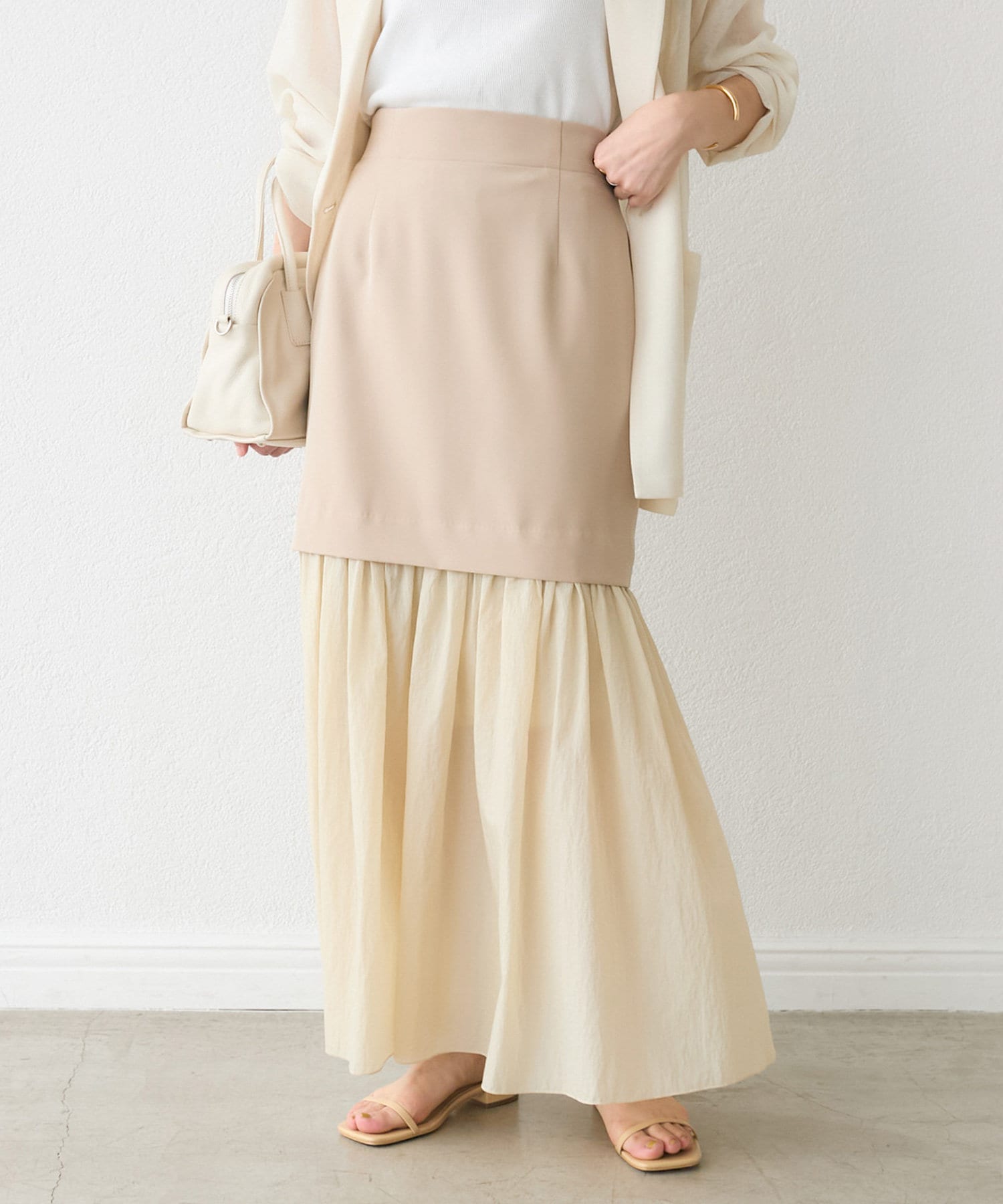 OUTLET(アウトレット) 【RIVE DROITE】シアー切替ギャザーマーメイドスカート