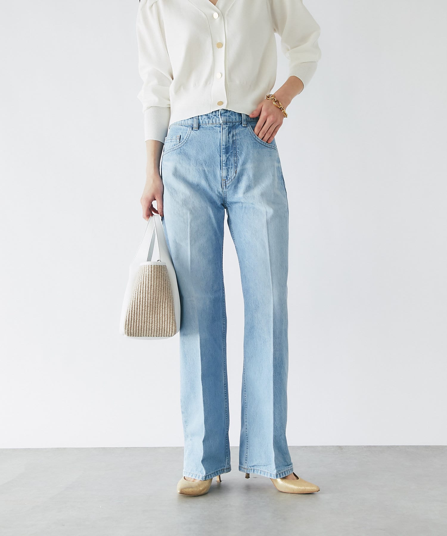 OUTLET(アウトレット) 【La boutique BonBon】センタープレスストレートデニム