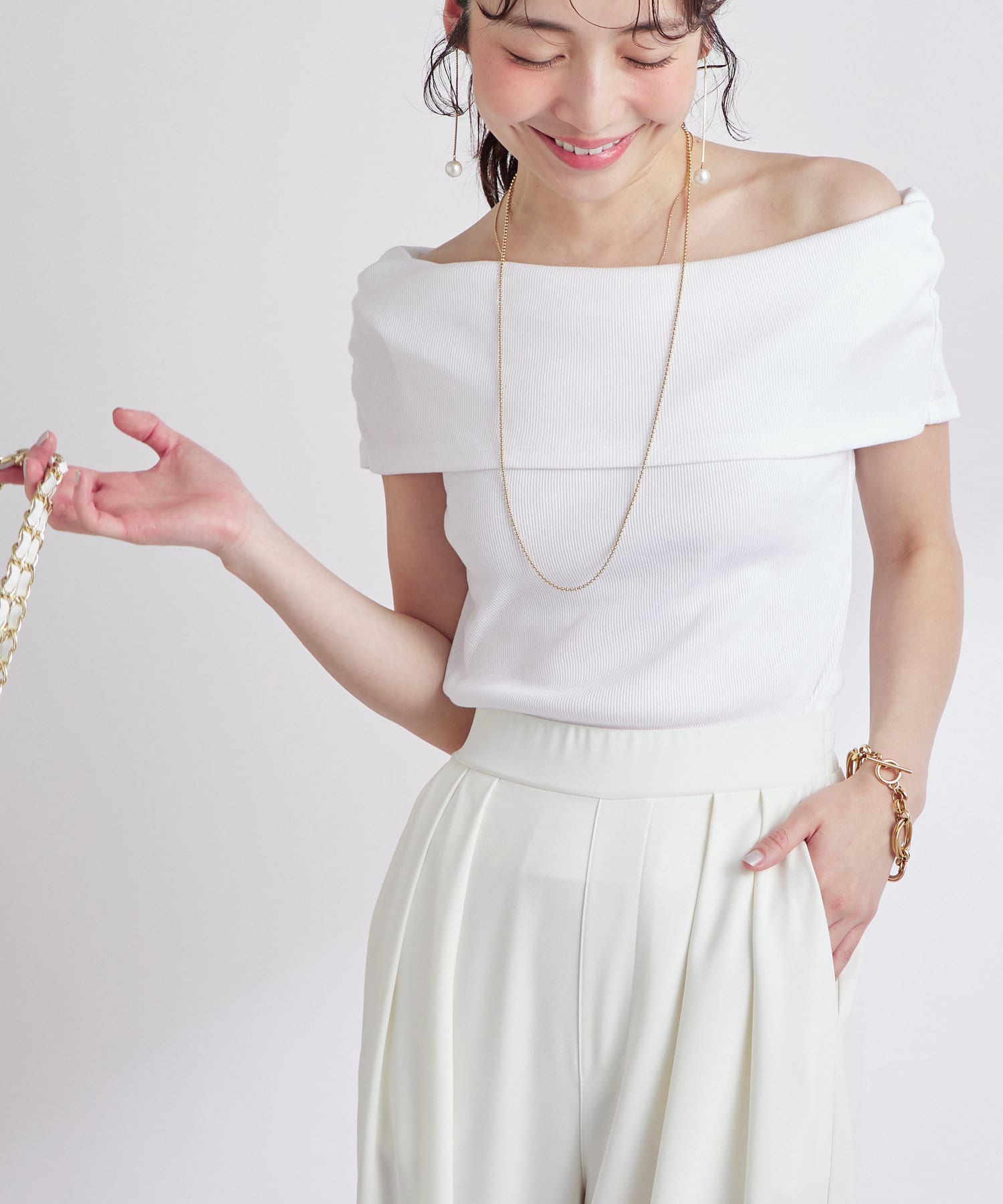 OUTLET(アウトレット) 【La boutique BonBon】オフショルテレコカットソー