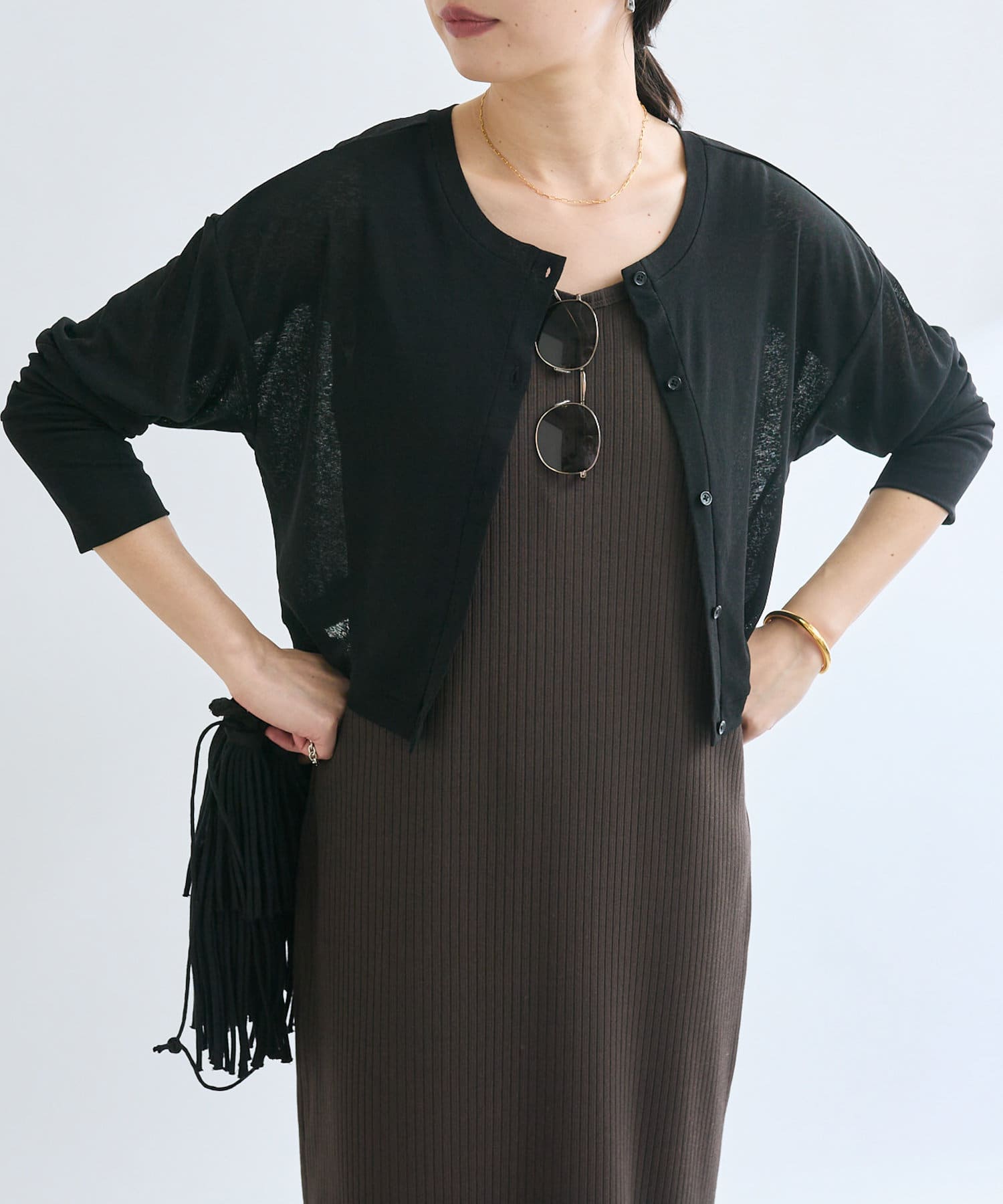 OUTLET(アウトレット) 【RIVE DROITE】クルーネックショートカーディガン