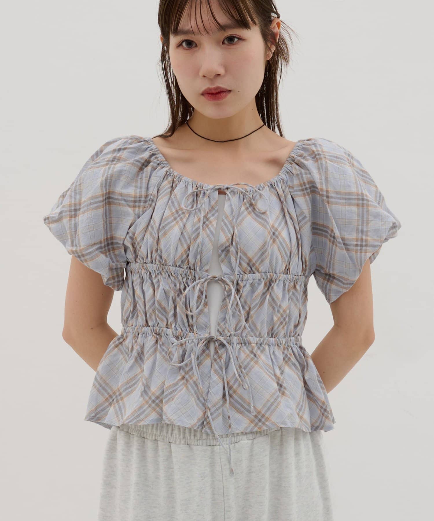 DISCOAT(ディスコート) 【umm.】チェック柄バルーンブラウス