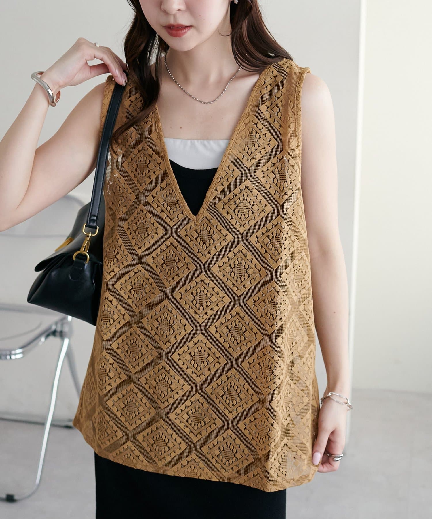 DISCOAT(ディスコート) 【WEB限定】ダイヤ柄レースベスト