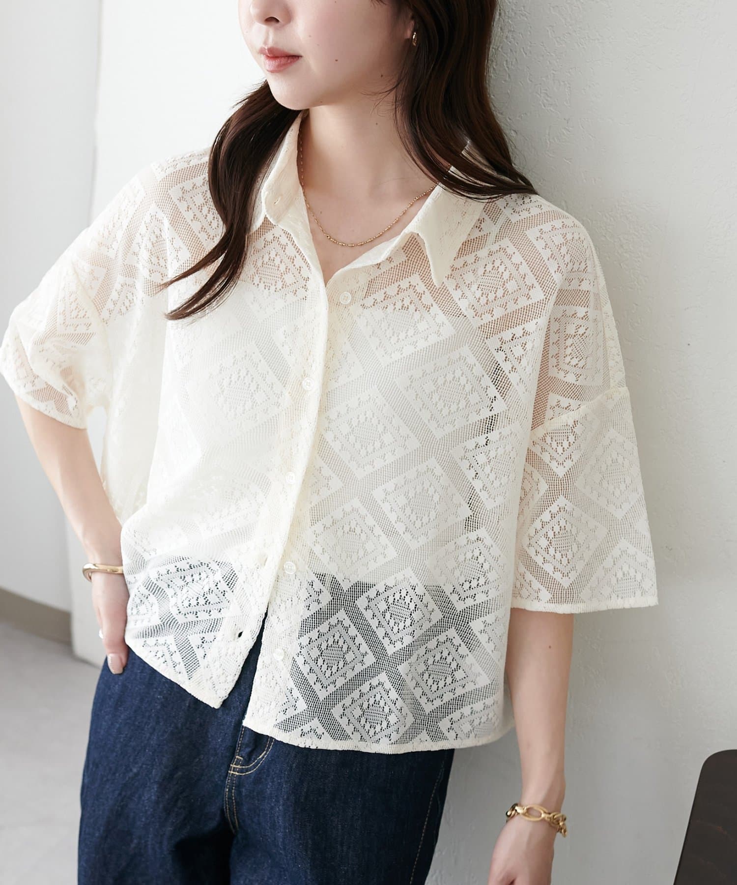 DISCOAT(ディスコート) 【WEB限定】ダイヤ柄レースシャツ