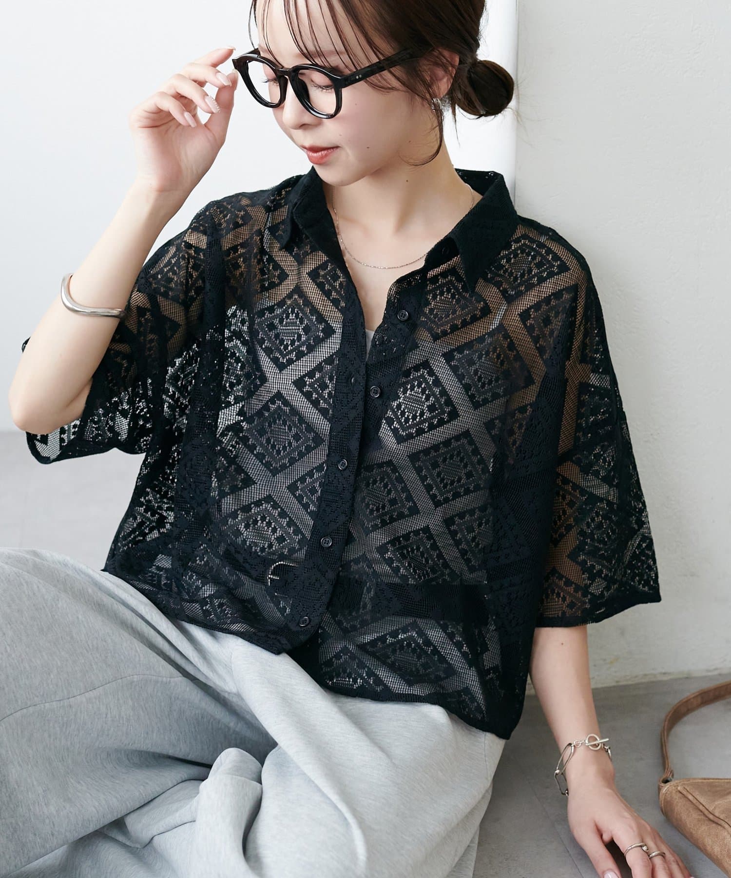 DISCOAT(ディスコート) 【WEB限定】ダイヤ柄レースシャツ