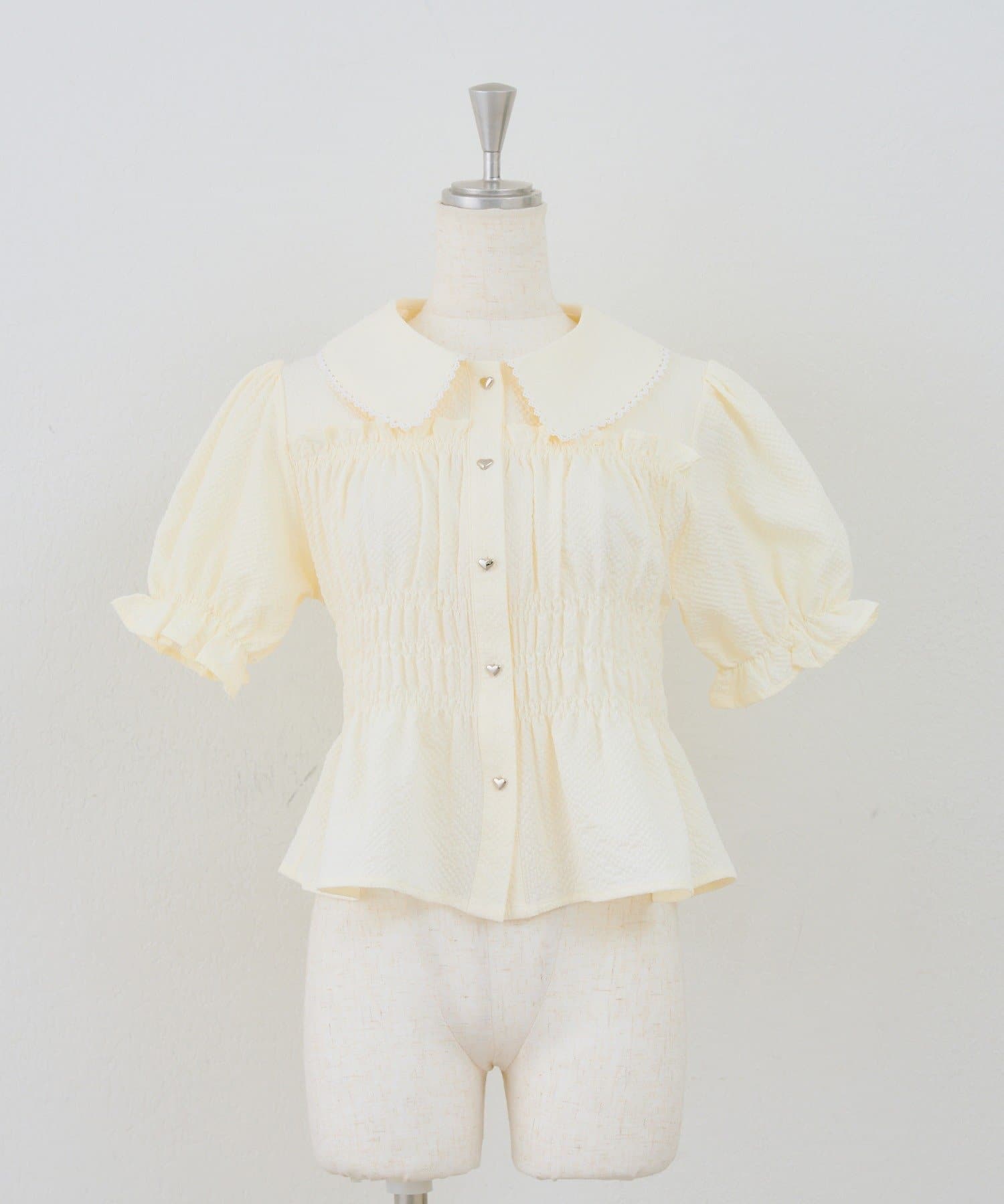 NICE CLAUP / OLIVE des OLIVE OUTLET(ナイスクラップ  / オリーブ デ オリーブ アウトレット) 【continuer】シャーリングペプラム半袖ブラウス