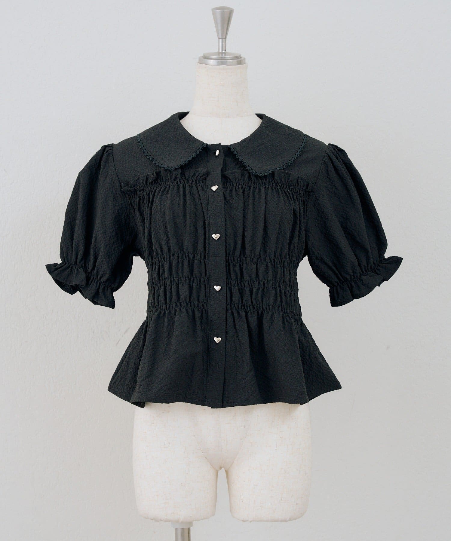 NICE CLAUP / OLIVE des OLIVE OUTLET(ナイスクラップ  / オリーブ デ オリーブ アウトレット) 【continuer】シャーリングペプラム半袖ブラウス