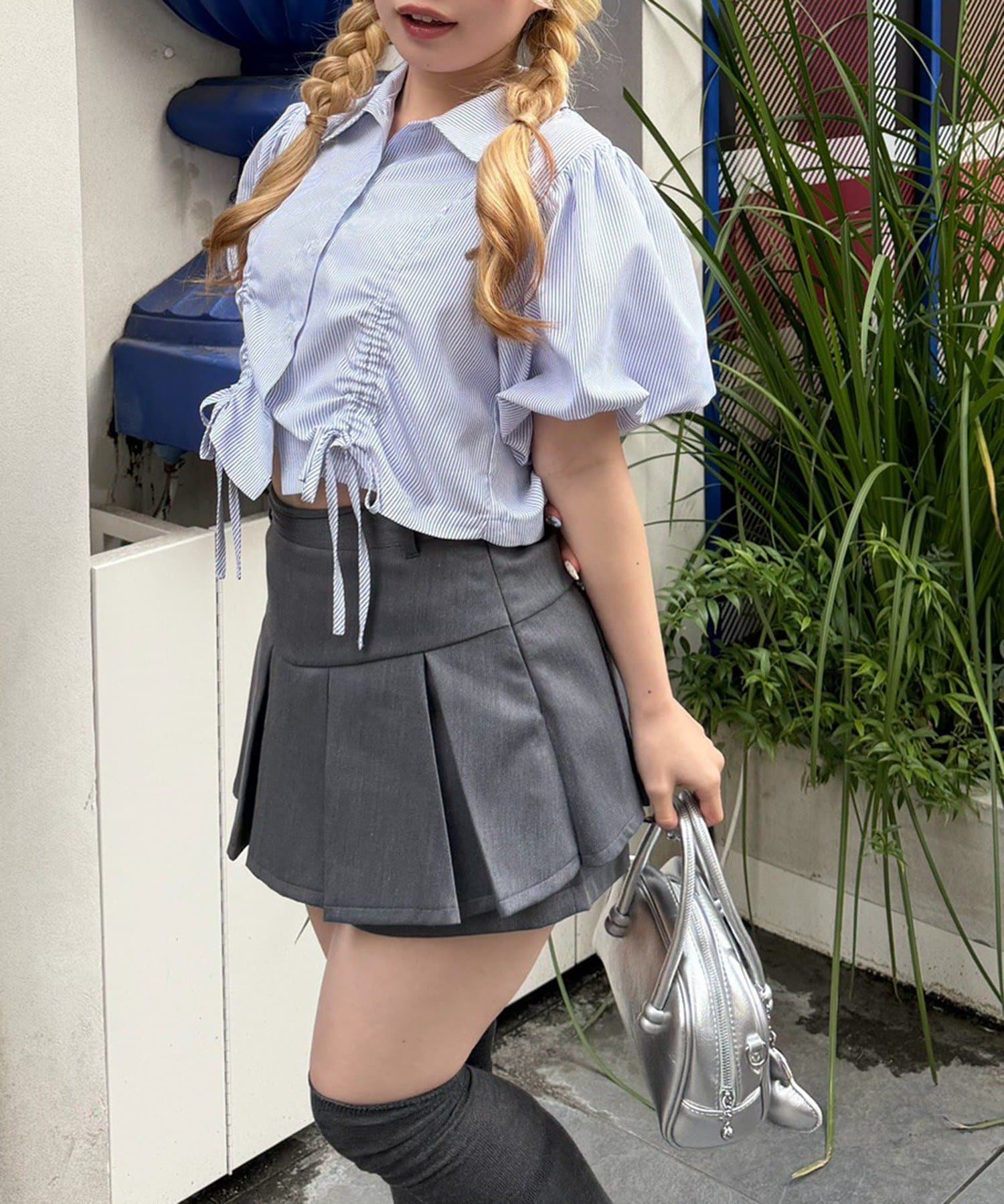 NICE CLAUP / OLIVE des OLIVE OUTLET(ナイスクラップ  / オリーブ デ オリーブ アウトレット) 【continuer】バルーン袖ドロスト短丈ブラウス