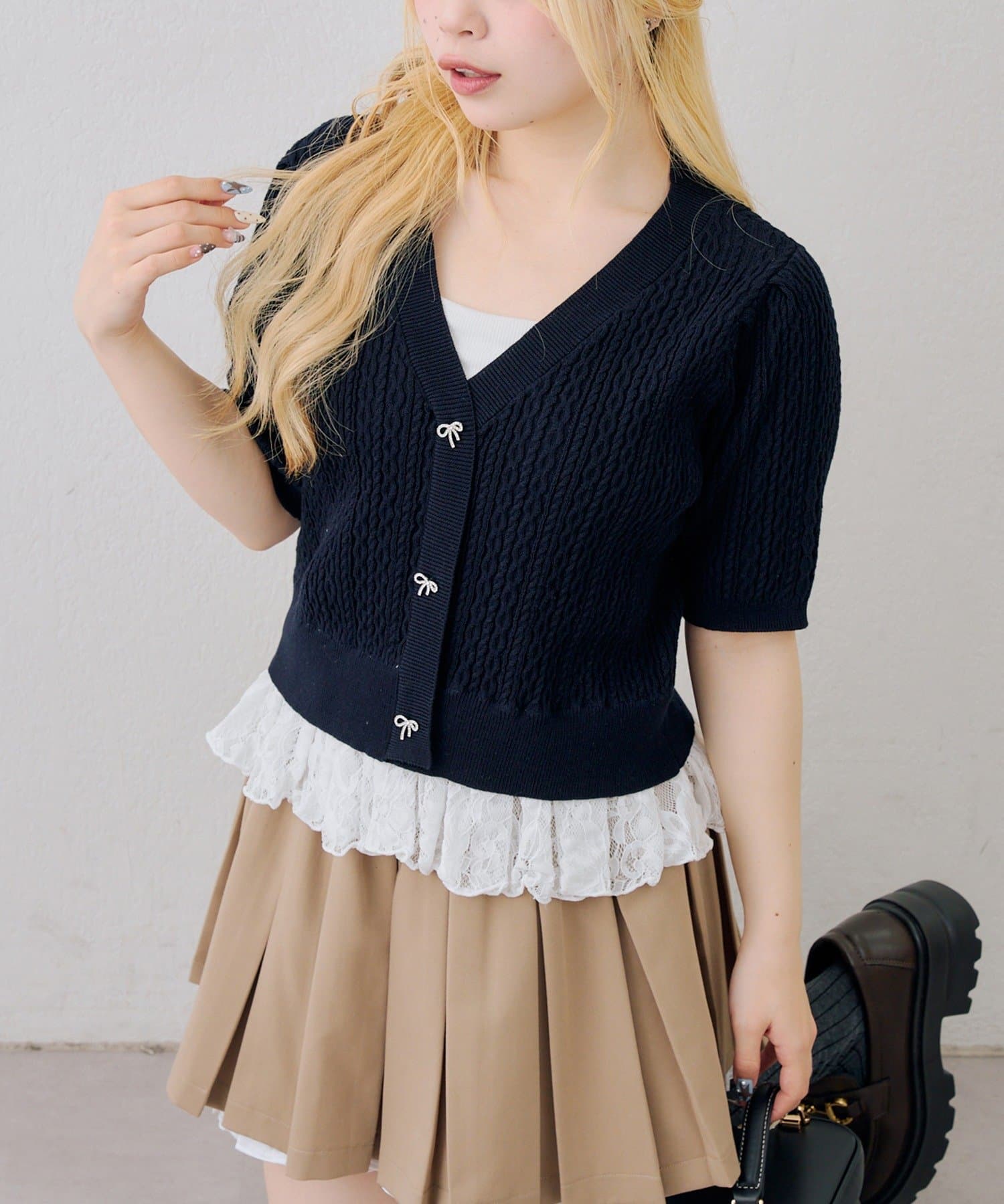 NICE CLAUP / OLIVE des OLIVE OUTLET(ナイスクラップ  / オリーブ デ オリーブ アウトレット) 【continuer】裾レースベビーケーブルニット