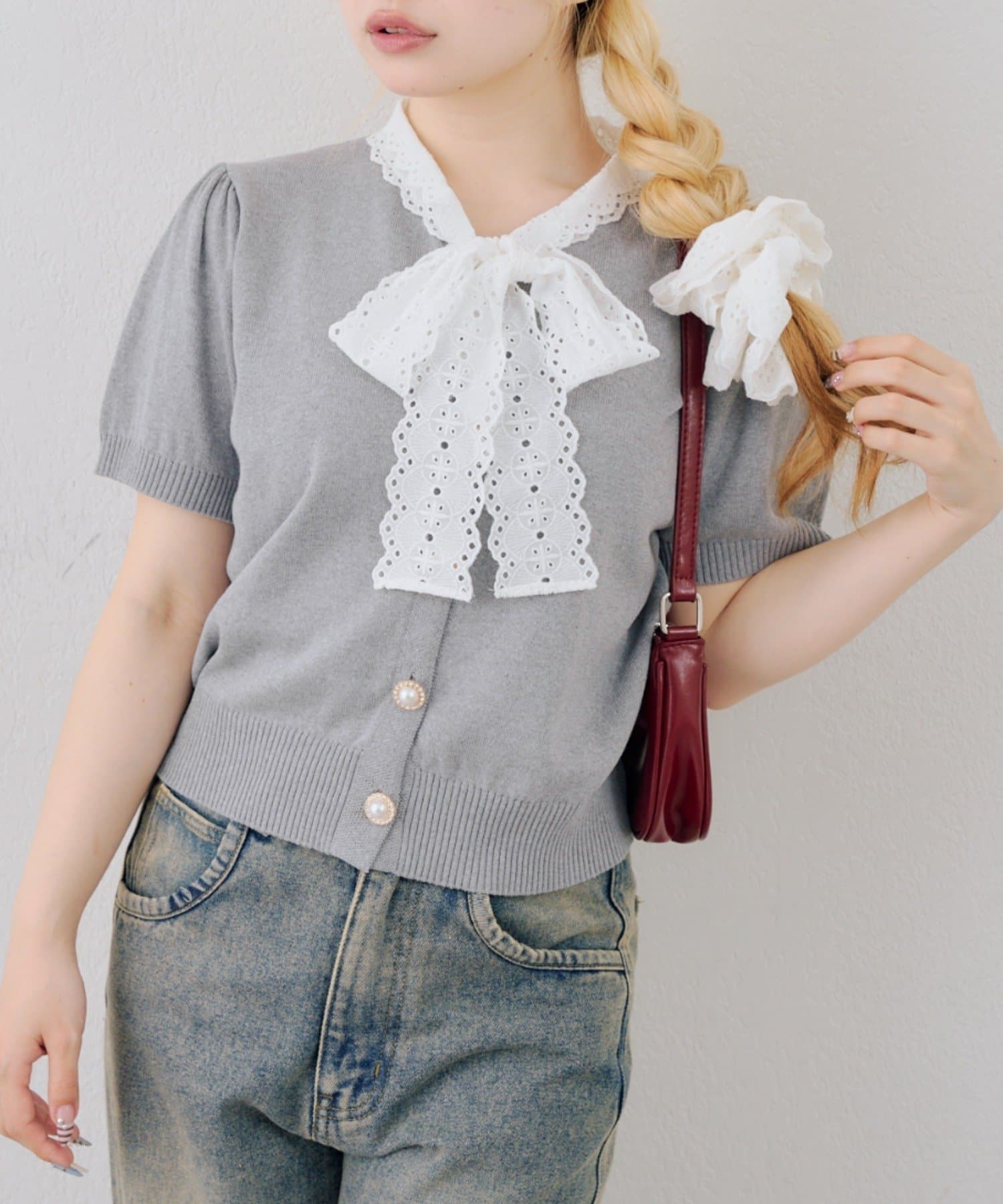 NICE CLAUP / OLIVE des OLIVE OUTLET(ナイスクラップ  / オリーブ デ オリーブ アウトレット) 【continuer】レースボウタイニット