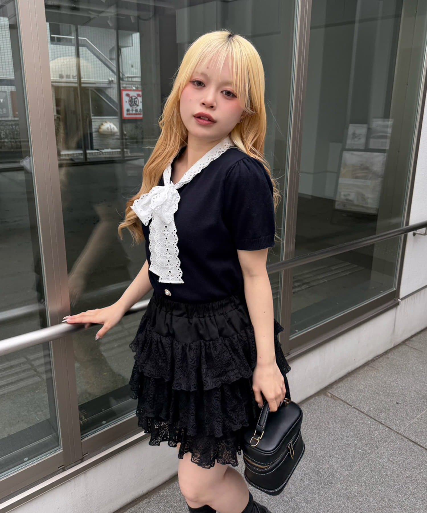 NICE CLAUP / OLIVE des OLIVE OUTLET(ナイスクラップ  / オリーブ デ オリーブ アウトレット) 【continuer】レースボウタイニット