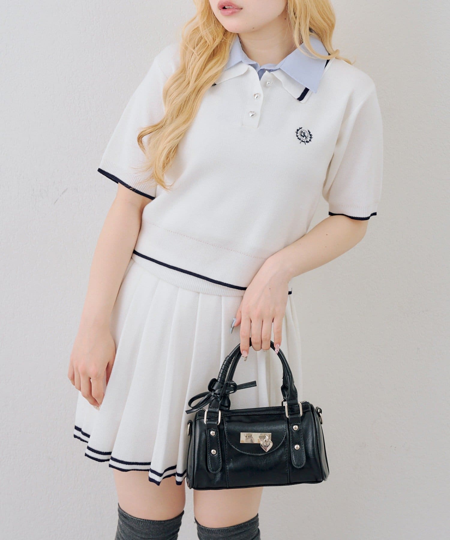 NICE CLAUP / OLIVE des OLIVE OUTLET(ナイスクラップ  / オリーブ デ オリーブ アウトレット) 【ANOTHER BRANCH】W衿ポロ+ミニプリーツスカート