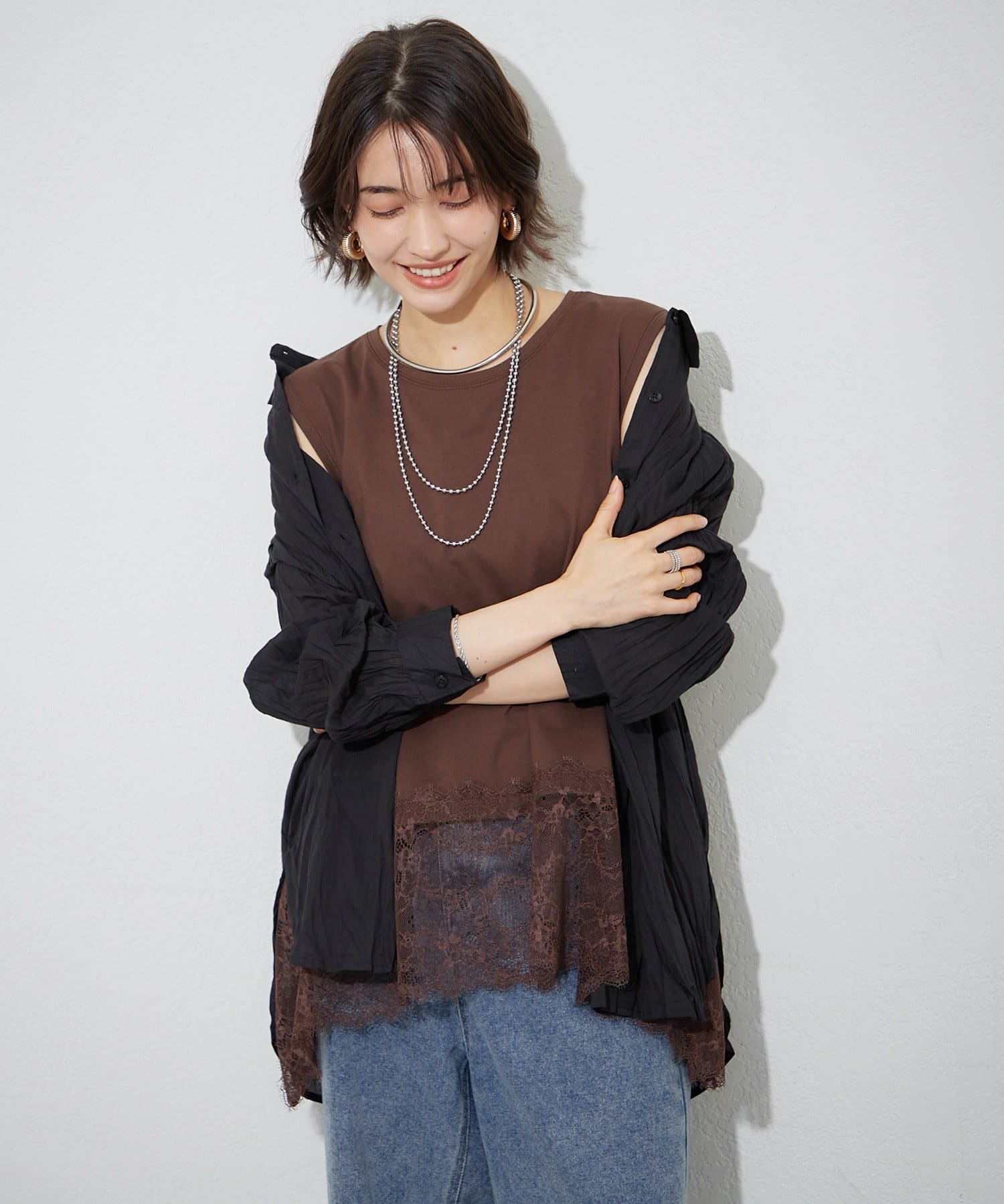 Remind me and forever(リマインドミーアンドフォーエバー) 【お気に入り登録数1万突破！】【プチプラ/即着映え！】裾レースノースリプルオーバー