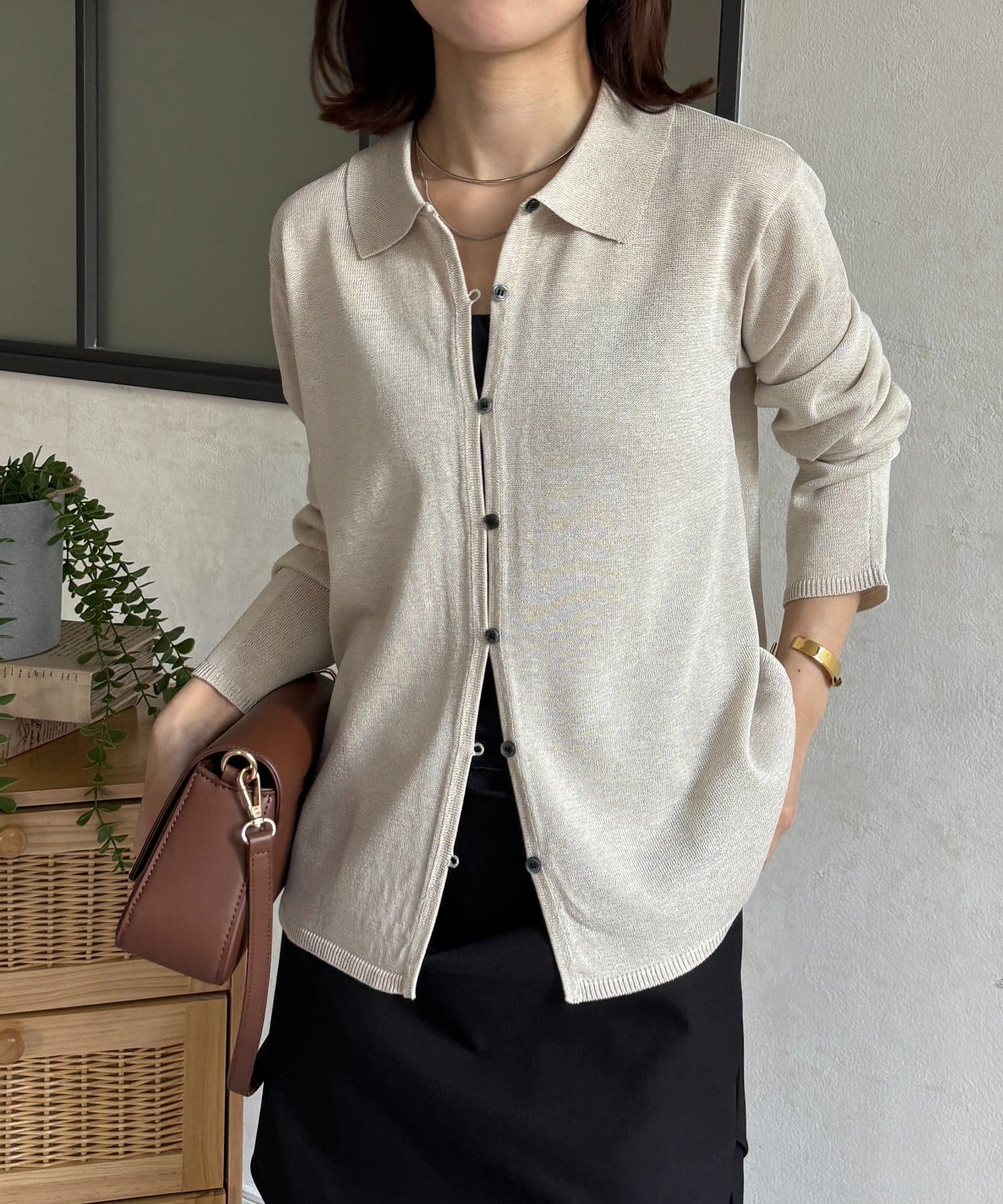 Thevon.(ゼヴォン) 襟付きシャリニットカーディガン