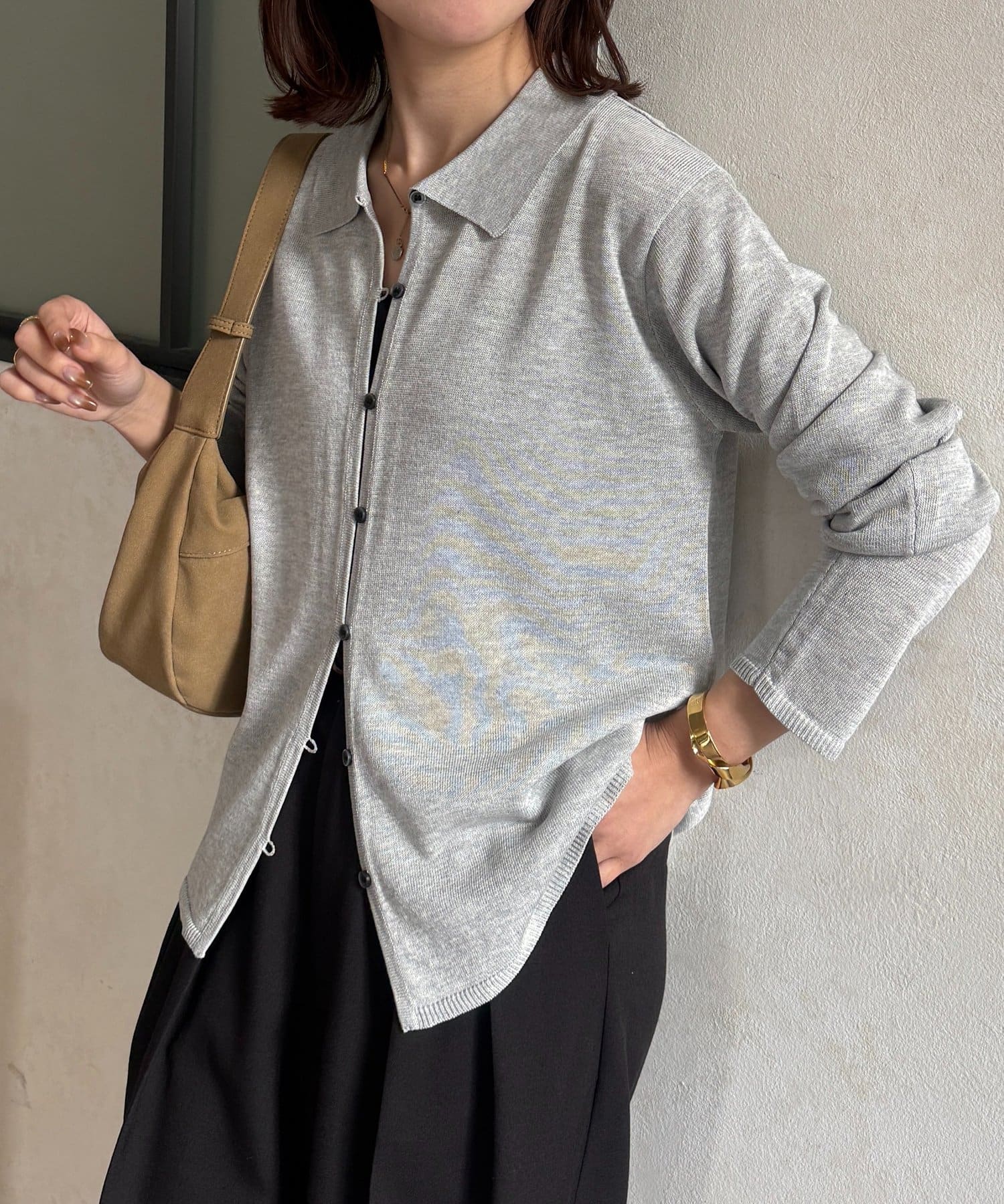 Thevon.(ゼヴォン) 襟付きシャリニットカーディガン