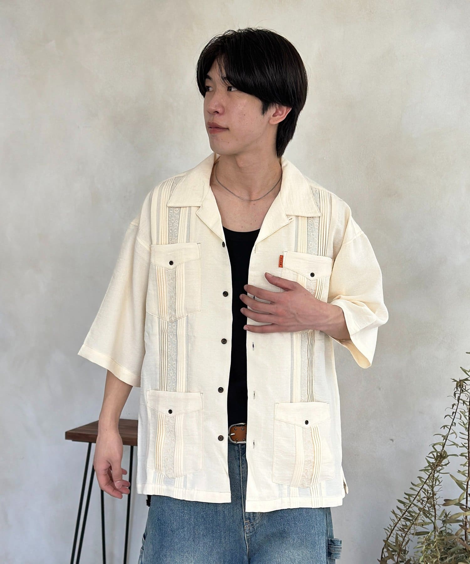 CPCM(シーピーシーエム) 花刺繍キューバシャツ