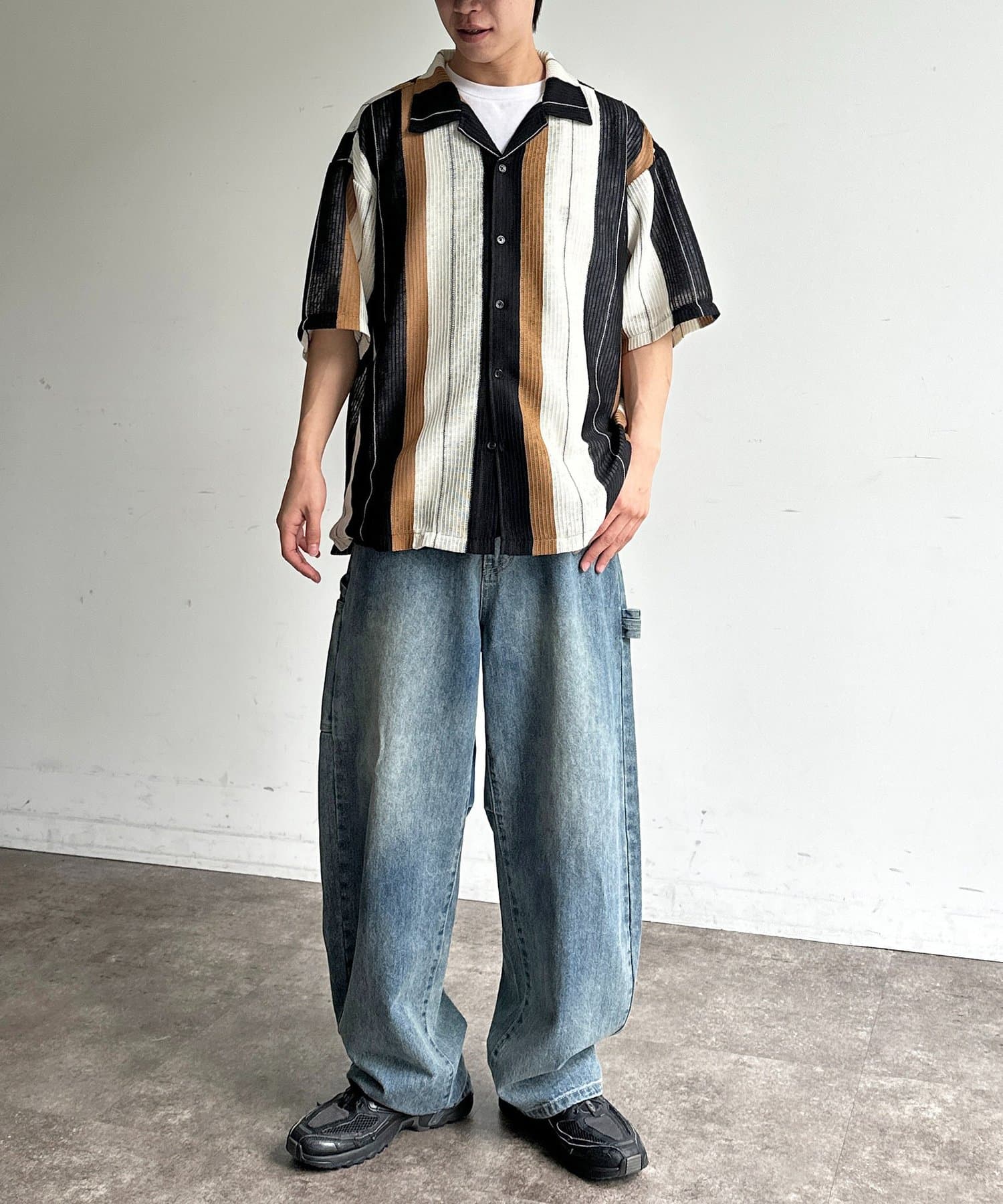 CPCM(シーピーシーエム) カラミストライプ半袖開襟シャツ