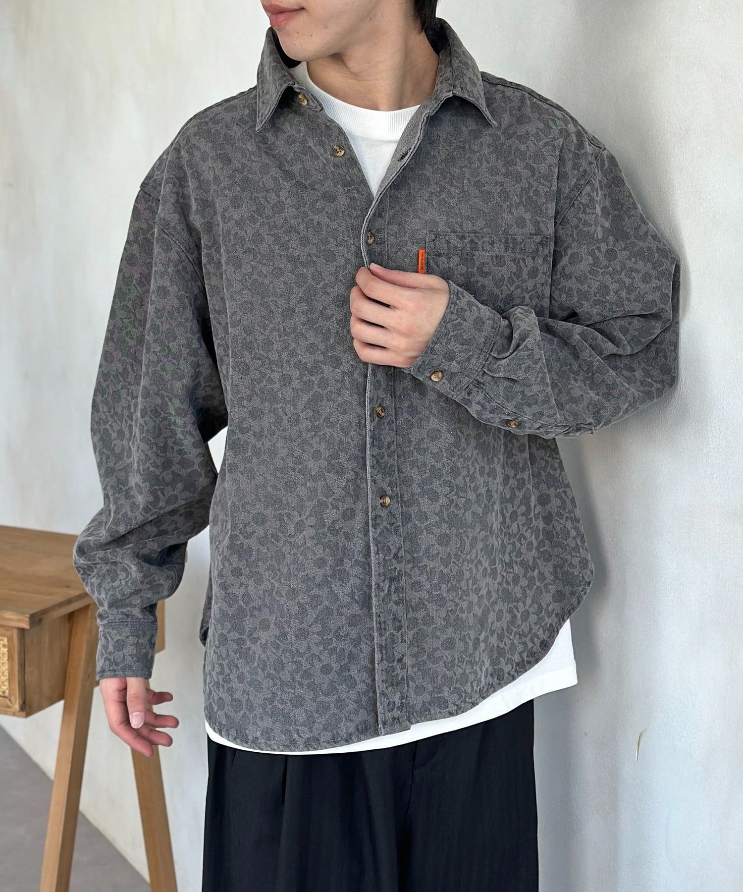 CPCM(シーピーシーエム) フラワージャガードデニムシャツ