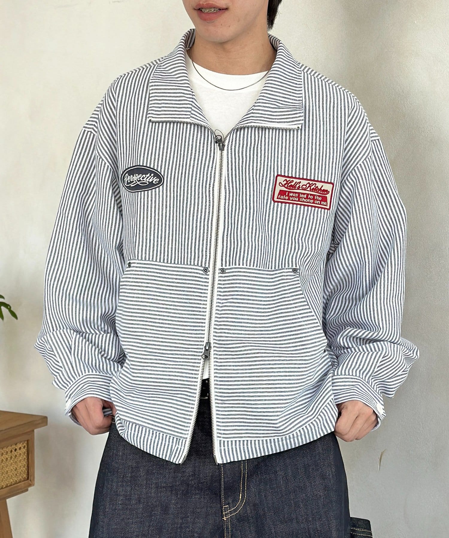 CPCM(シーピーシーエム) ストライプワークシャツジャケット