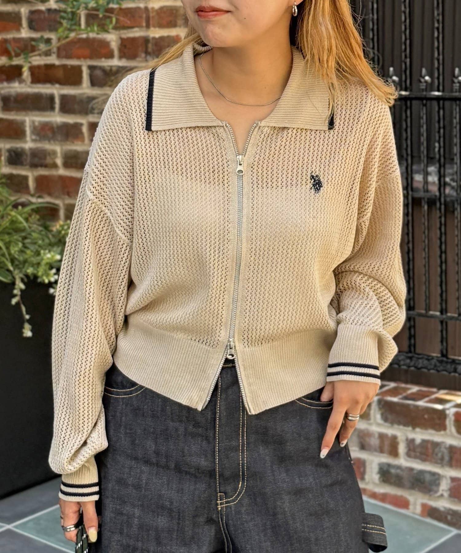 CPCM(シーピーシーエム) 【U.S. POLO ASSN.】襟付きメッシュカーディガン