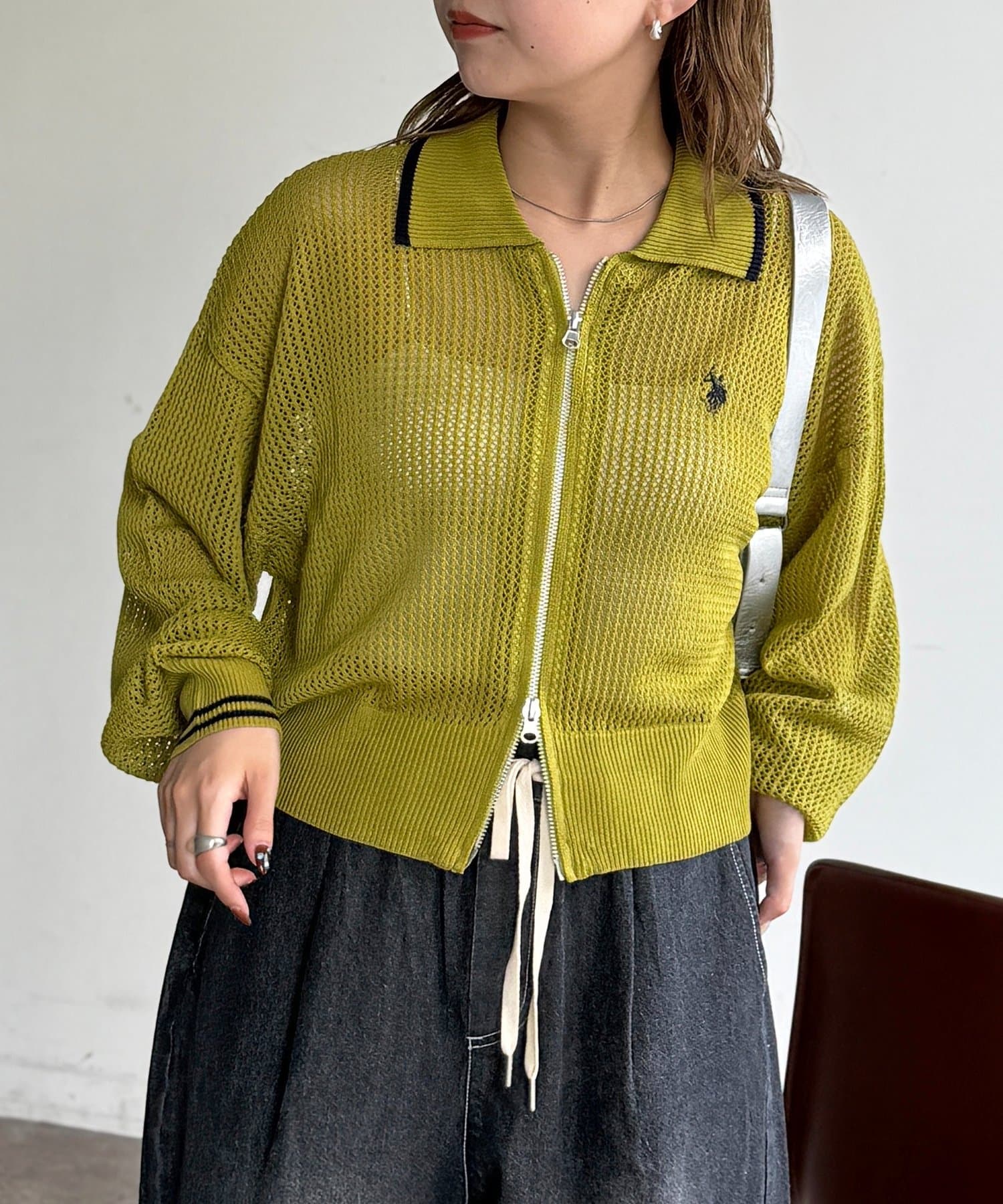 CPCM(シーピーシーエム) 【U.S. POLO ASSN.】襟付きメッシュカーディガン