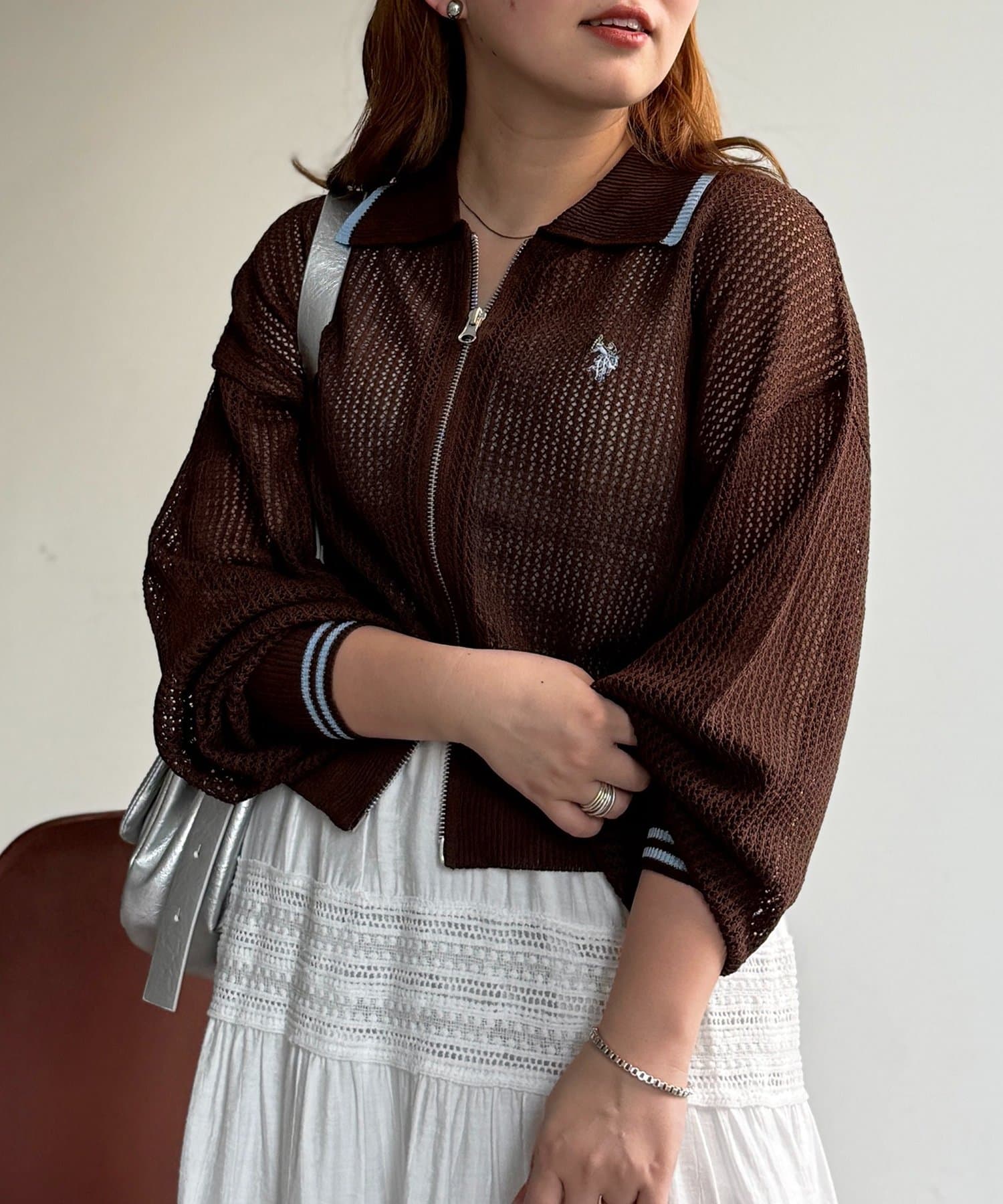 CPCM(シーピーシーエム) 【U.S. POLO ASSN.】襟付きメッシュカーディガン