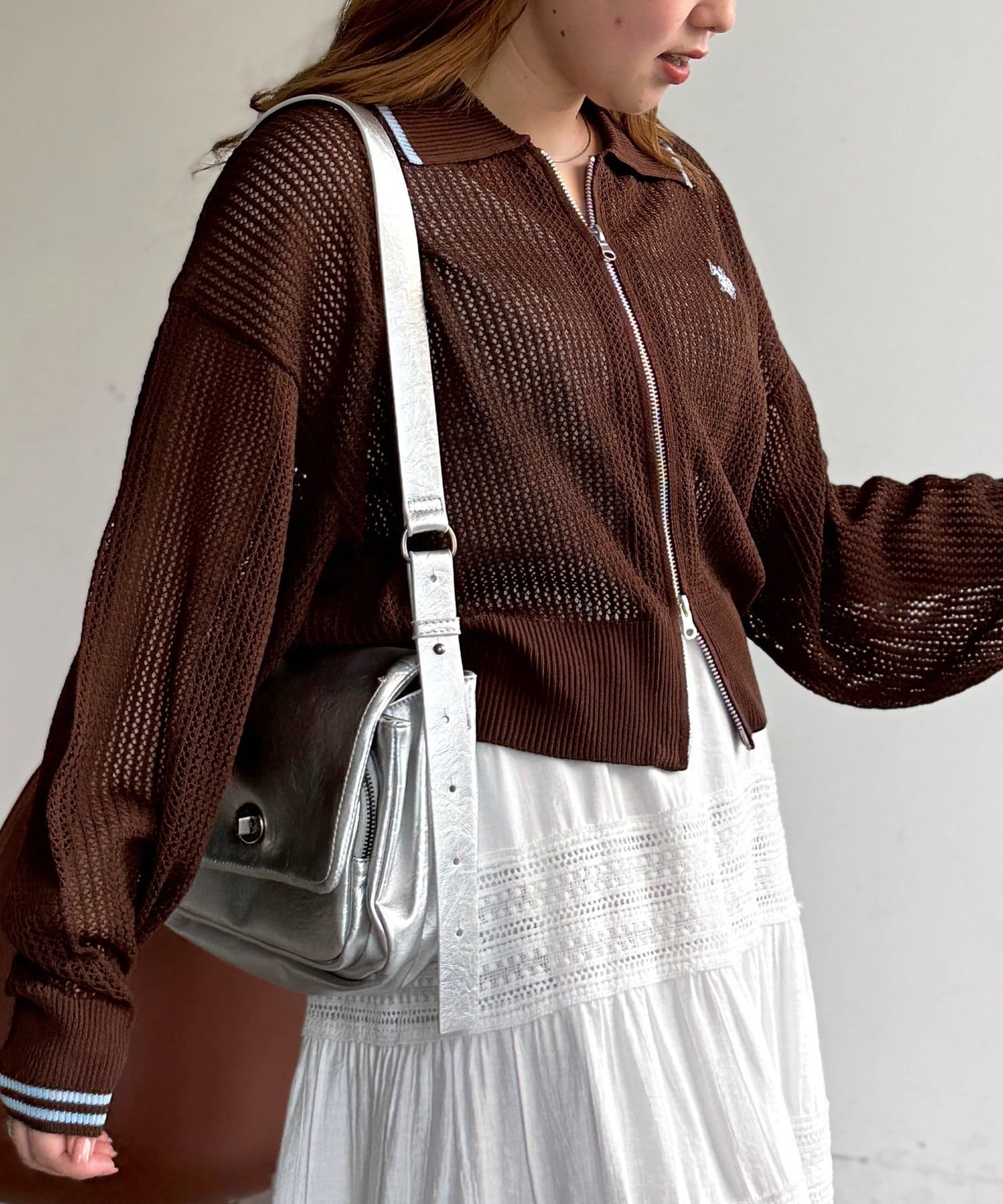 CPCM(シーピーシーエム) 【U.S. POLO ASSN.】襟付きメッシュカーディガン