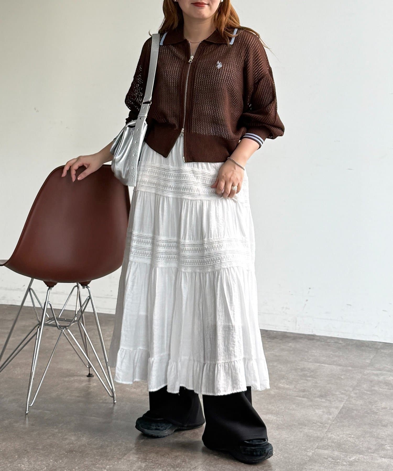 CPCM(シーピーシーエム) 【U.S. POLO ASSN.】襟付きメッシュカーディガン