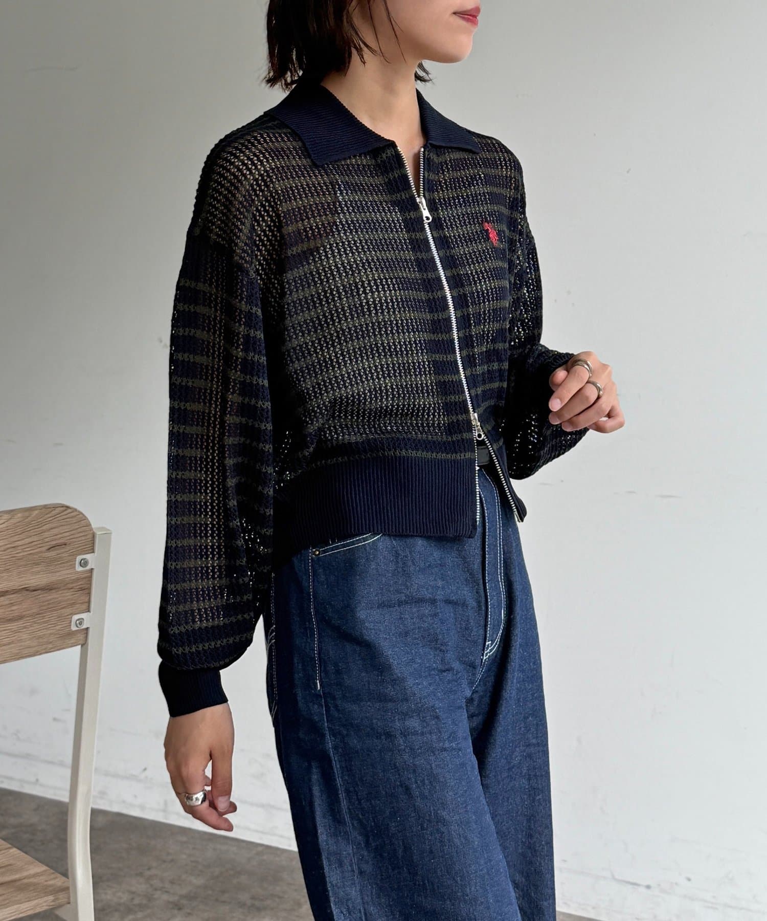 CPCM(シーピーシーエム) 【U.S. POLO ASSN.】襟付きメッシュカーディガン