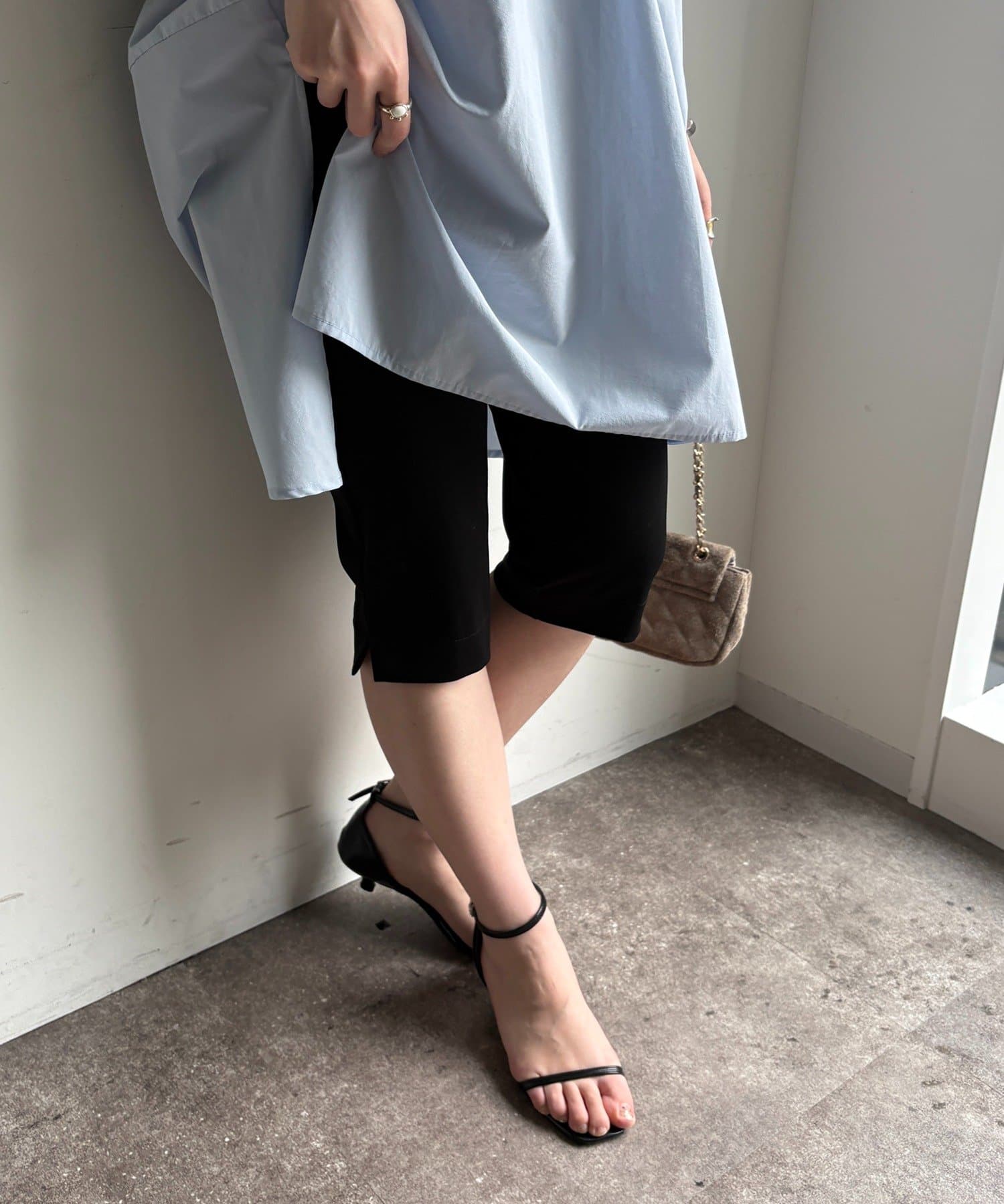 DOUDOU(ドゥドゥ) ツイルストレッチカプリパンツ