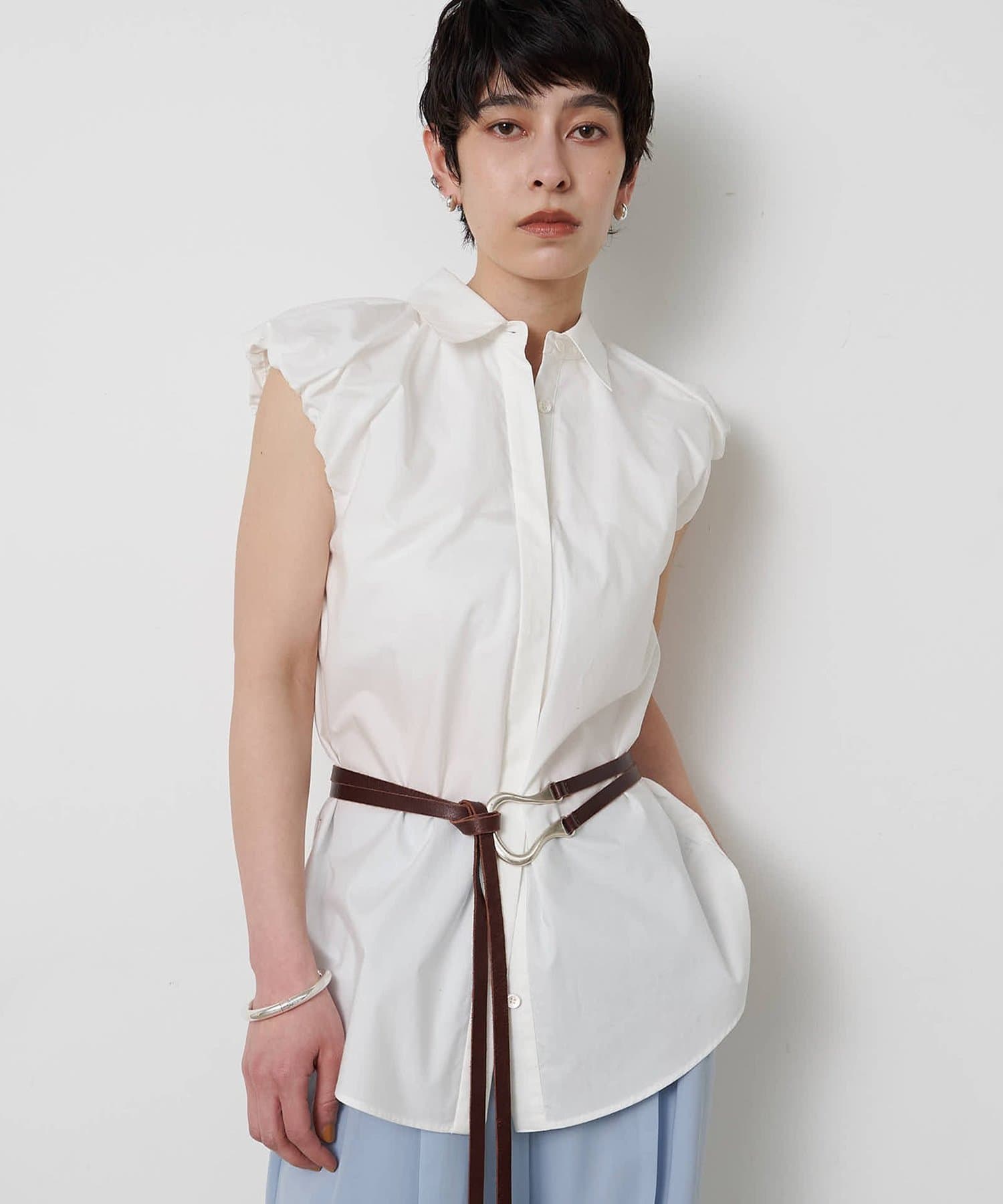 Whim Gazette(ウィム ガゼット) ＜3/19インスタLIVEご紹介アイテム＞【THE PAUSE】袖ギャザーノースリーブシャツ