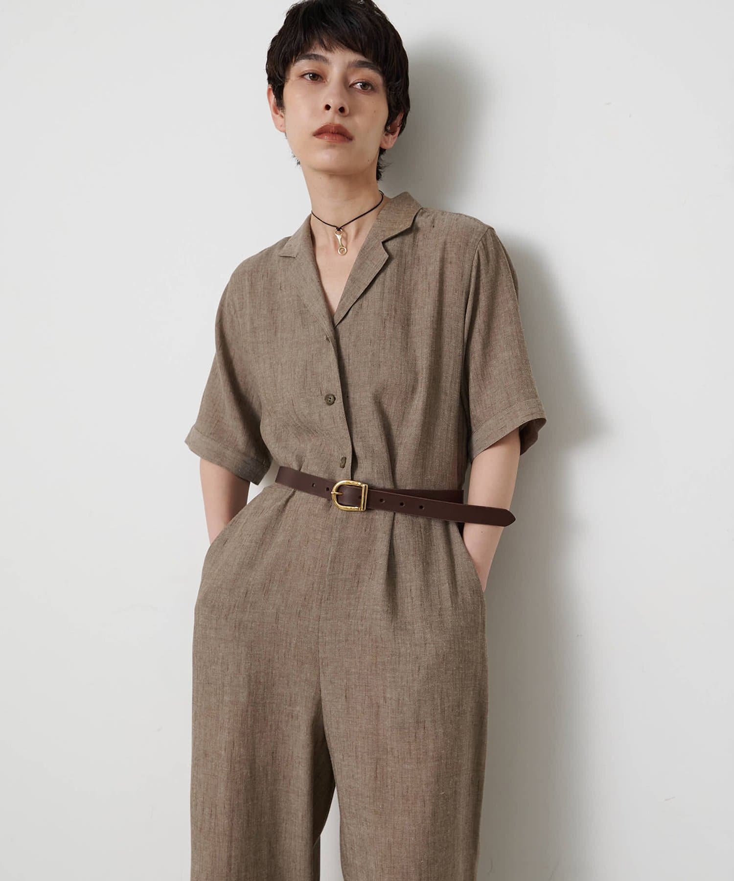 Whim Gazette(ウィム ガゼット) 【THE PAUSE】リネン混カイキンジャンプスーツ