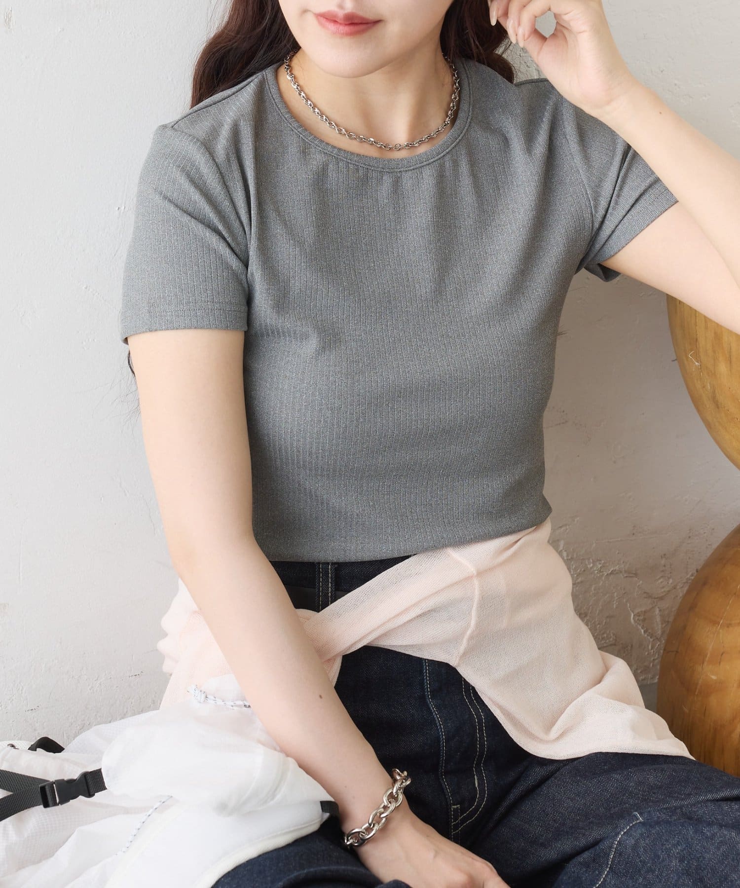 COLONY 2139(コロニー トゥーワンスリーナイン) 多機能やわらかリブ半袖Tシャツ