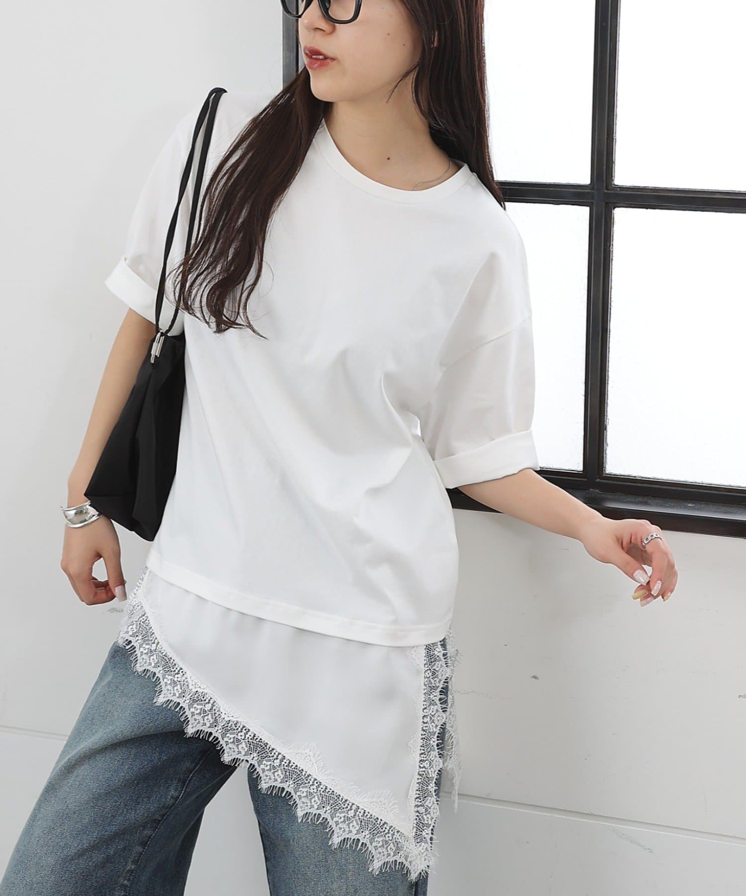 COLONY 2139(コロニー トゥーワンスリーナイン) 接触冷感アイラッシュレースドッキングTシャツ