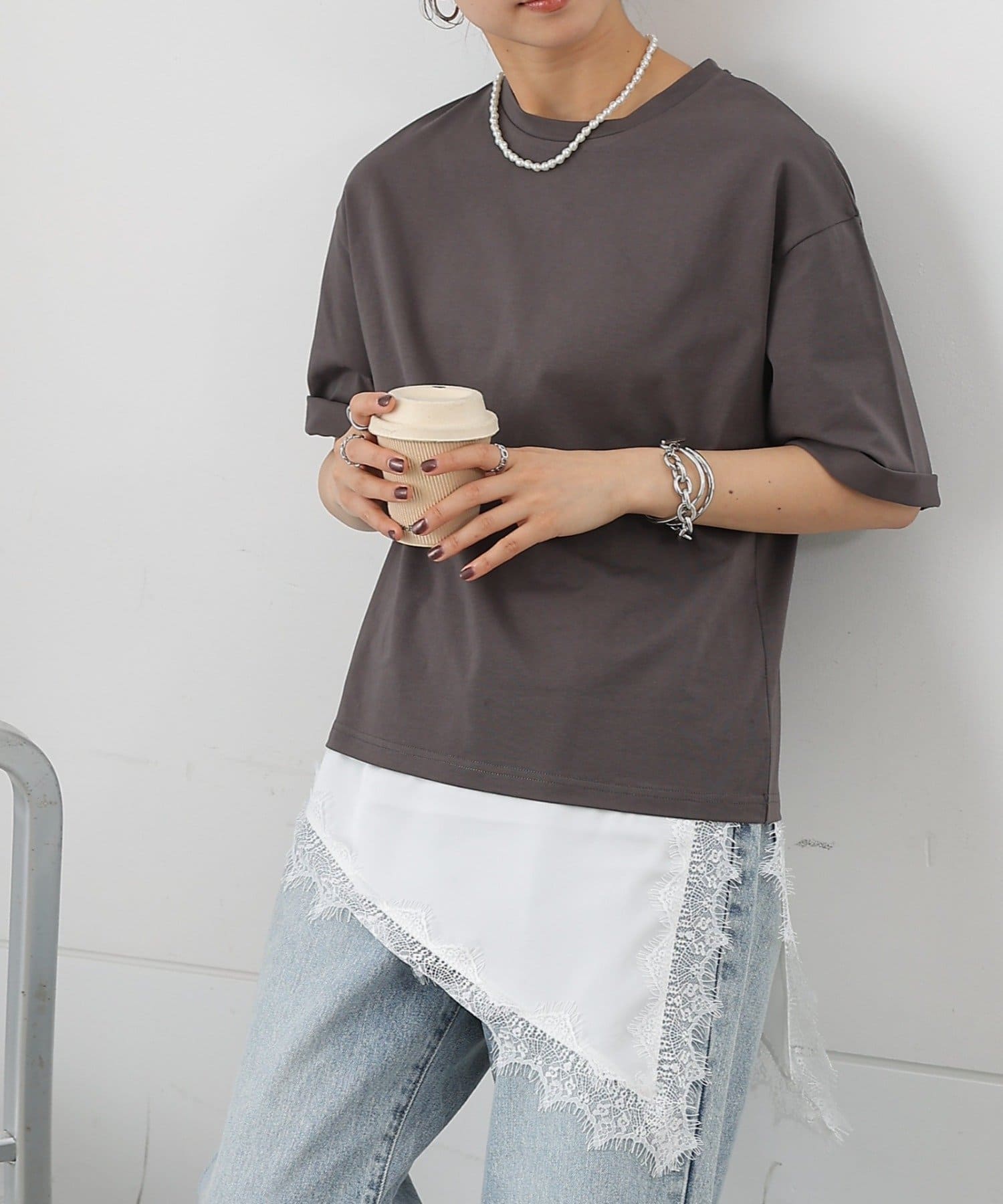 COLONY 2139(コロニー トゥーワンスリーナイン) 接触冷感アイラッシュレースドッキングTシャツ