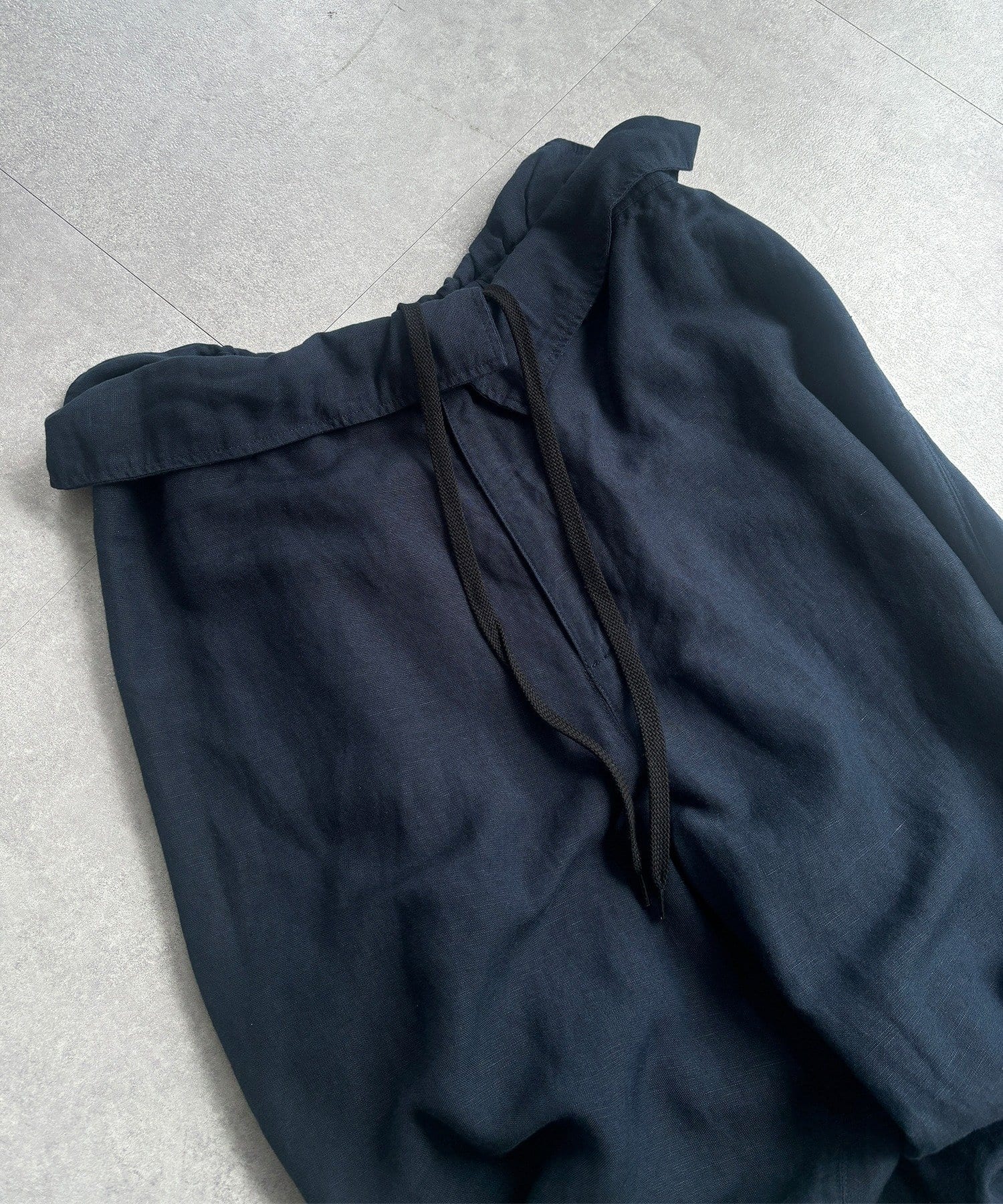 DOUDOU(ドゥドゥ) ウエストギャザーリネン混パンツ