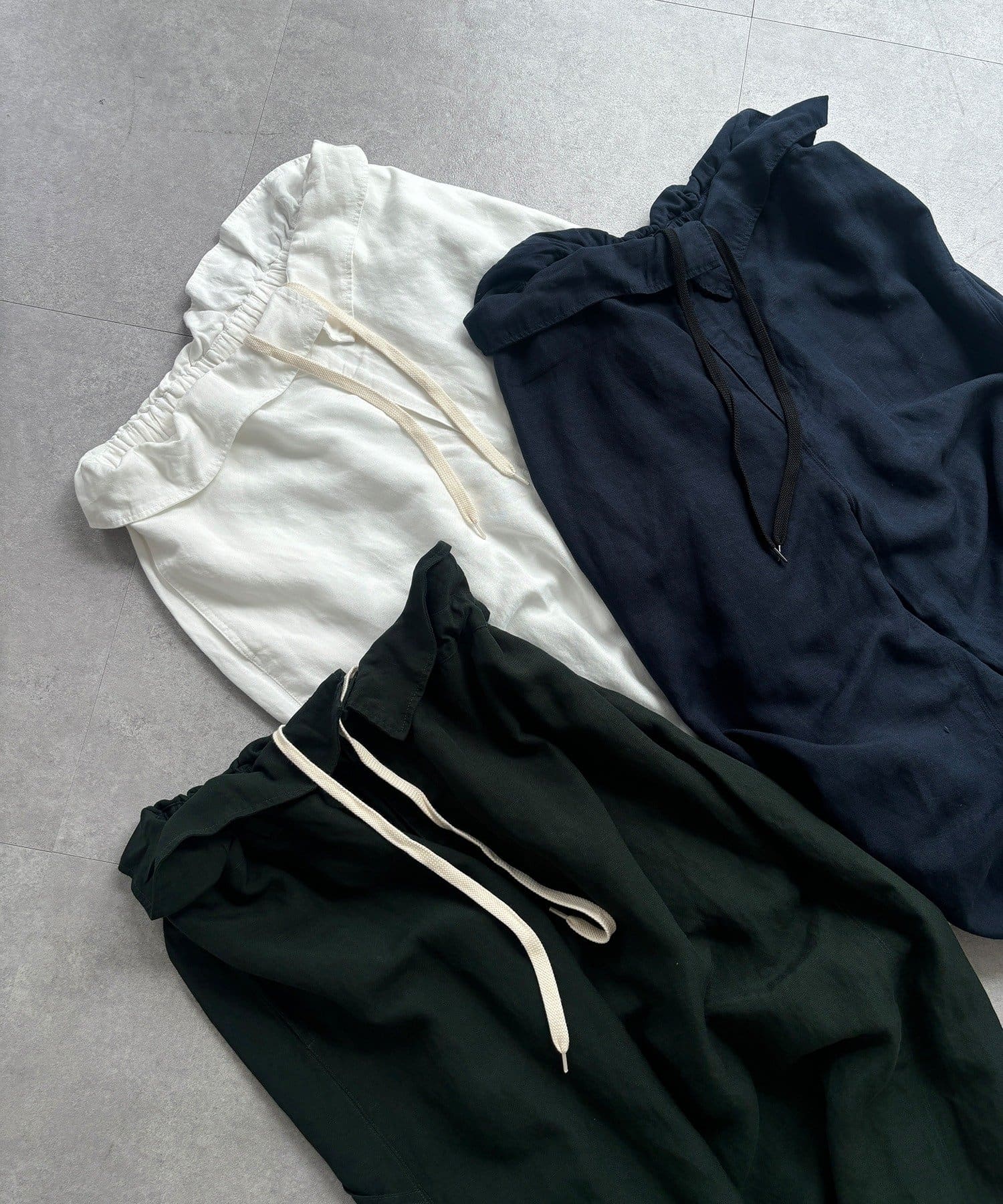 DOUDOU(ドゥドゥ) ウエストギャザーリネン混パンツ