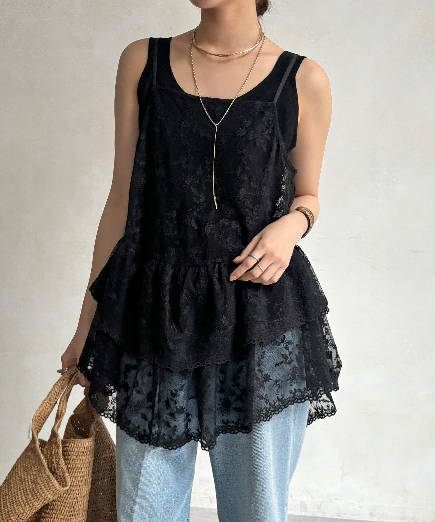 DOUDOU(ドゥドゥ) レースティアードキャミ