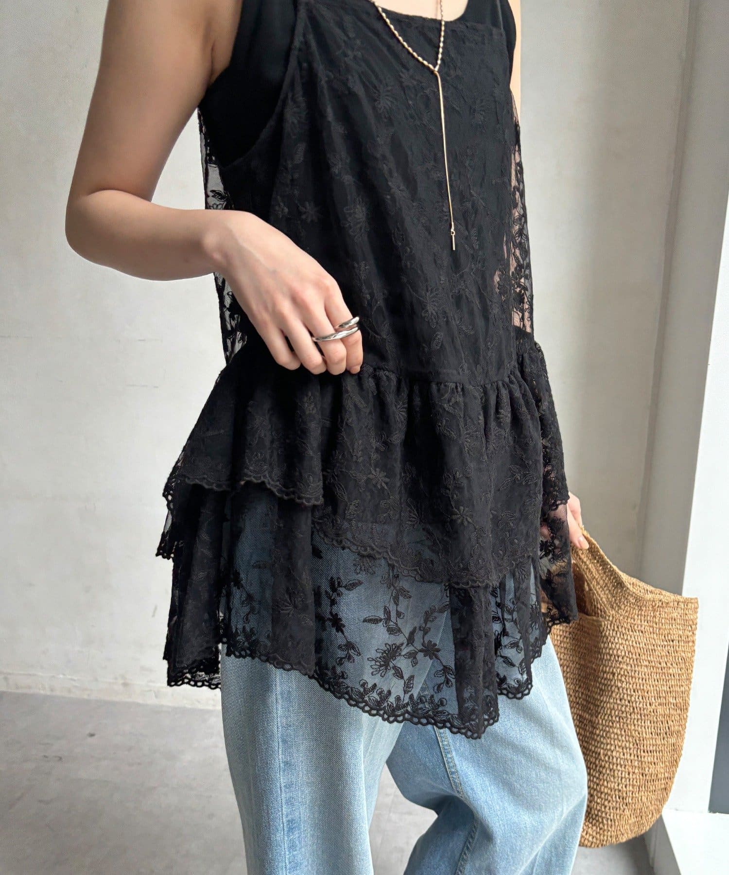 DOUDOU(ドゥドゥ) レースティアードキャミ