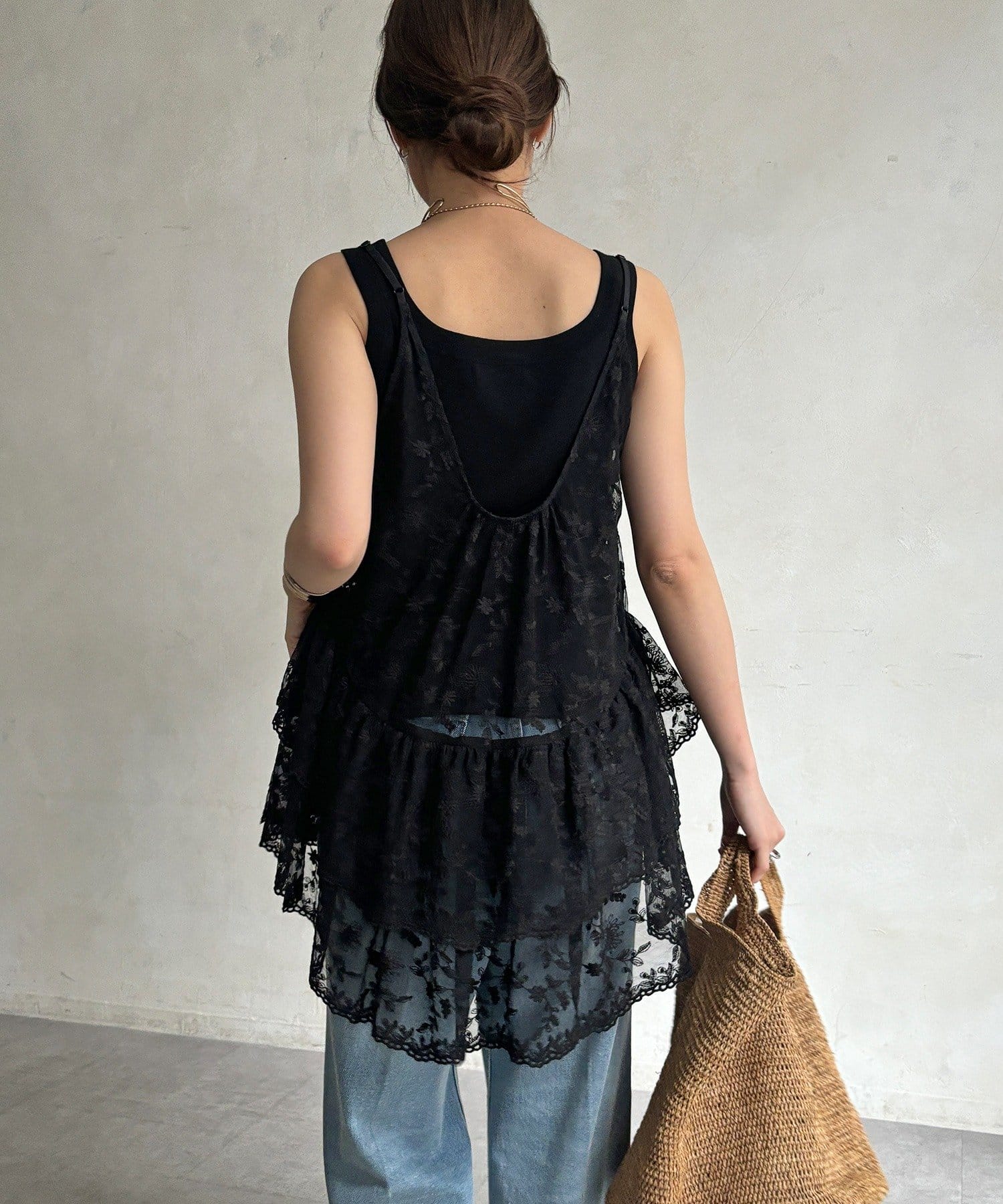 DOUDOU(ドゥドゥ) レースティアードキャミ