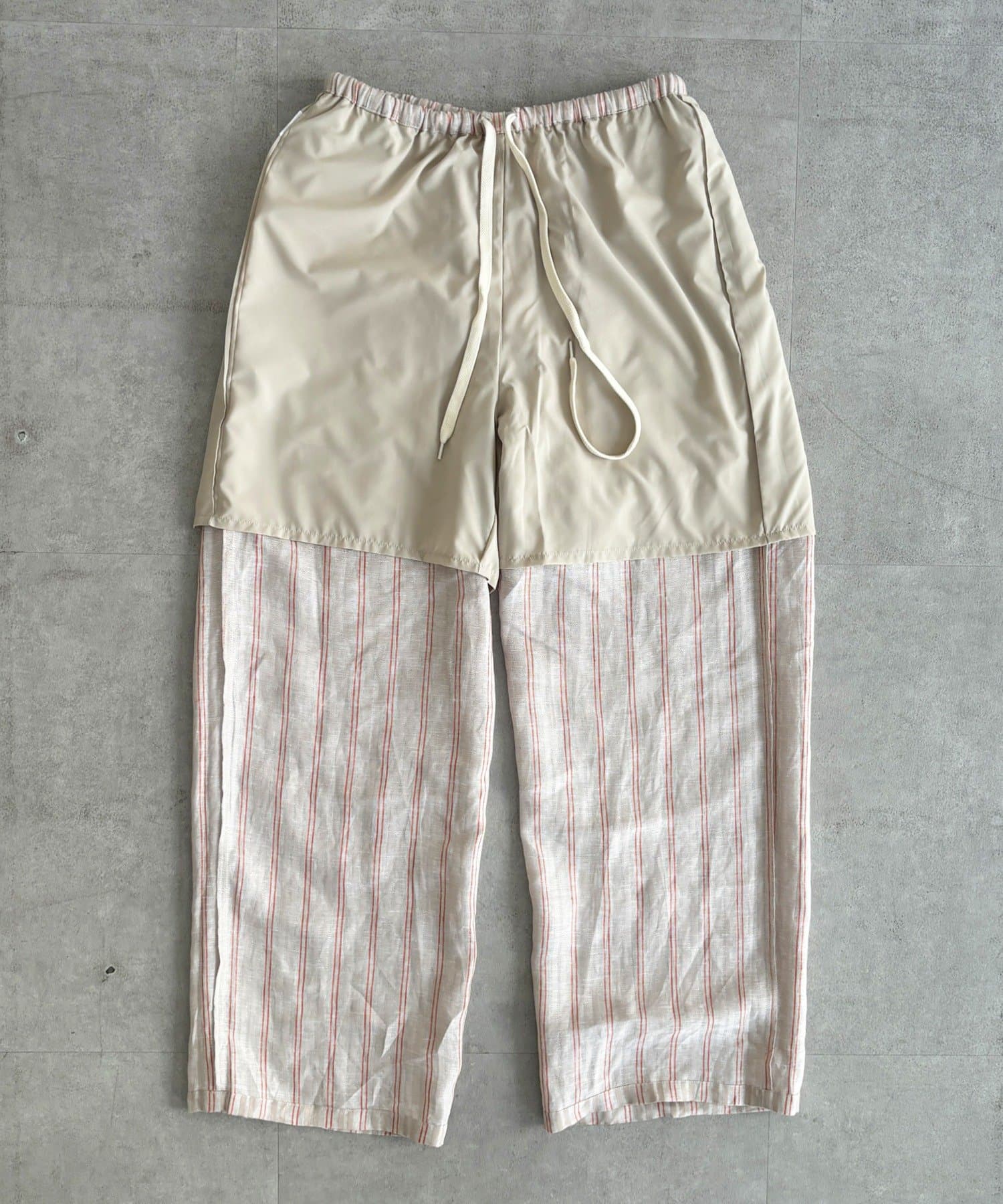 DOUDOU(ドゥドゥ) リネン混ストライプストール付パンツ