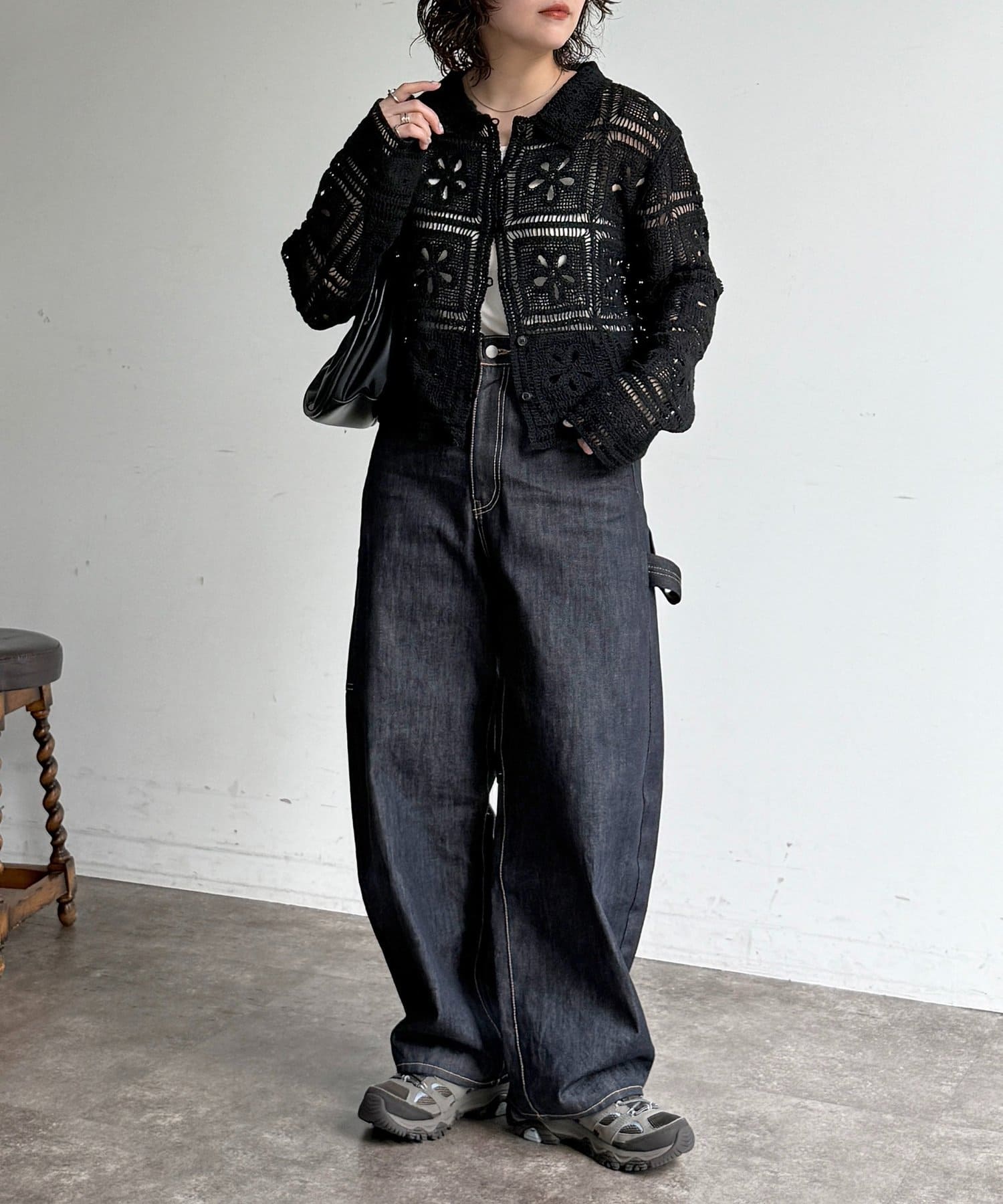 CPCM(シーピーシーエム) 襟付きクロシェカーディガン