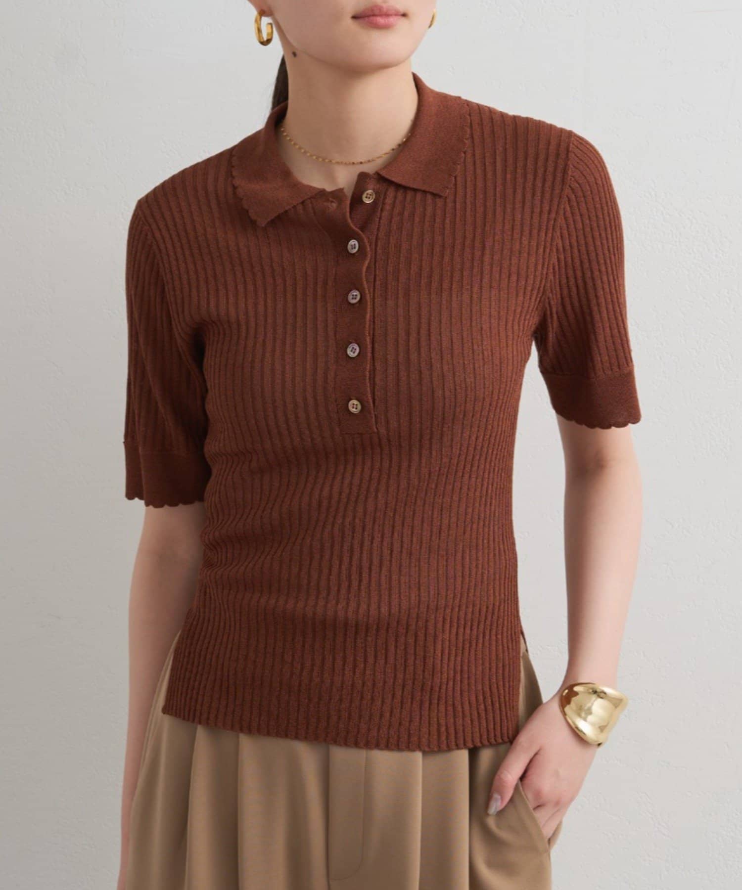 LOUNGEDRESS(ラウンジドレス) シアーリブポロニット